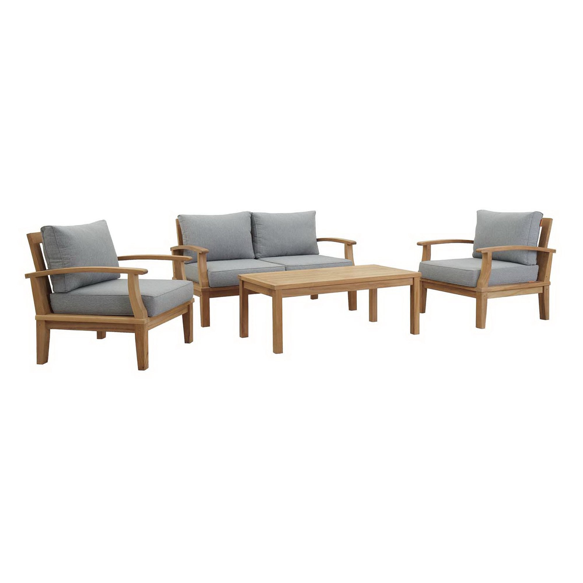 Melba 4 Piece Outdoor Teak Set- 2 Chairs, Loveseat and Coffee Table