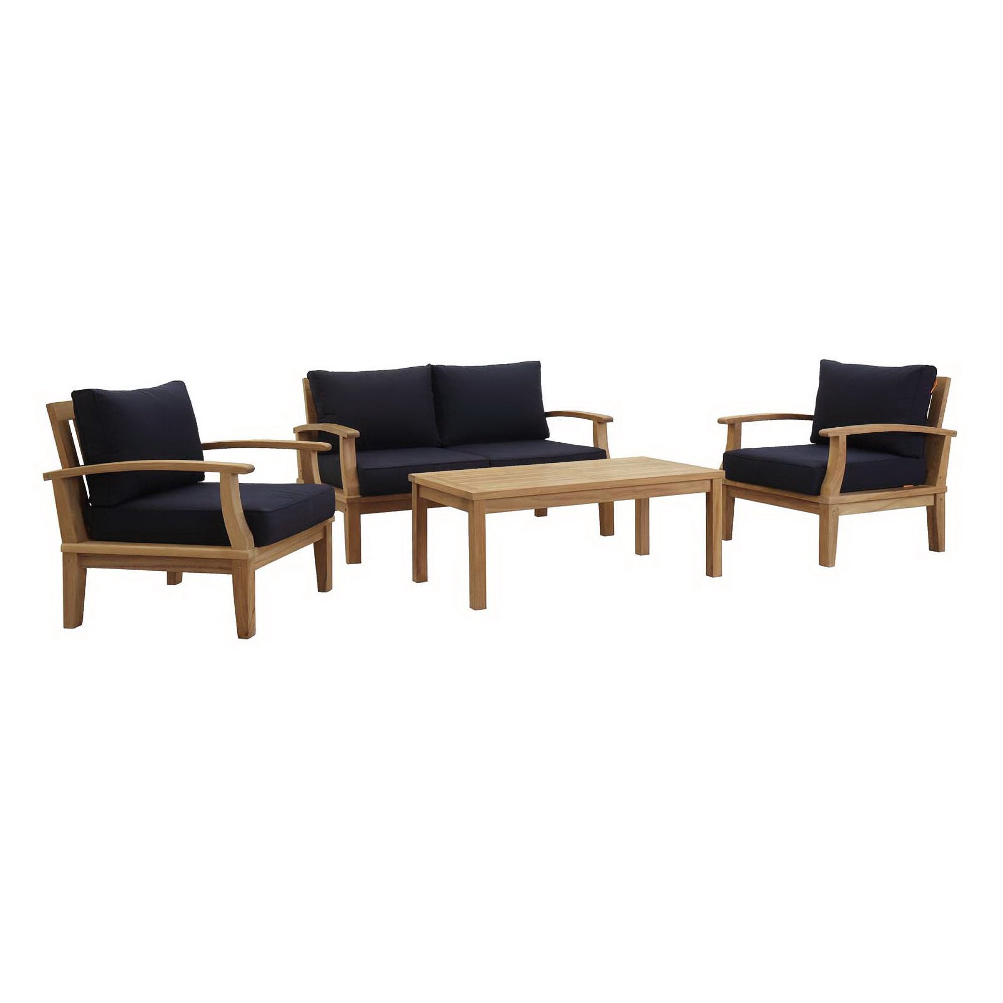 Melba 4 Piece Outdoor Teak Set- 2 Chairs, Loveseat and Coffee Table