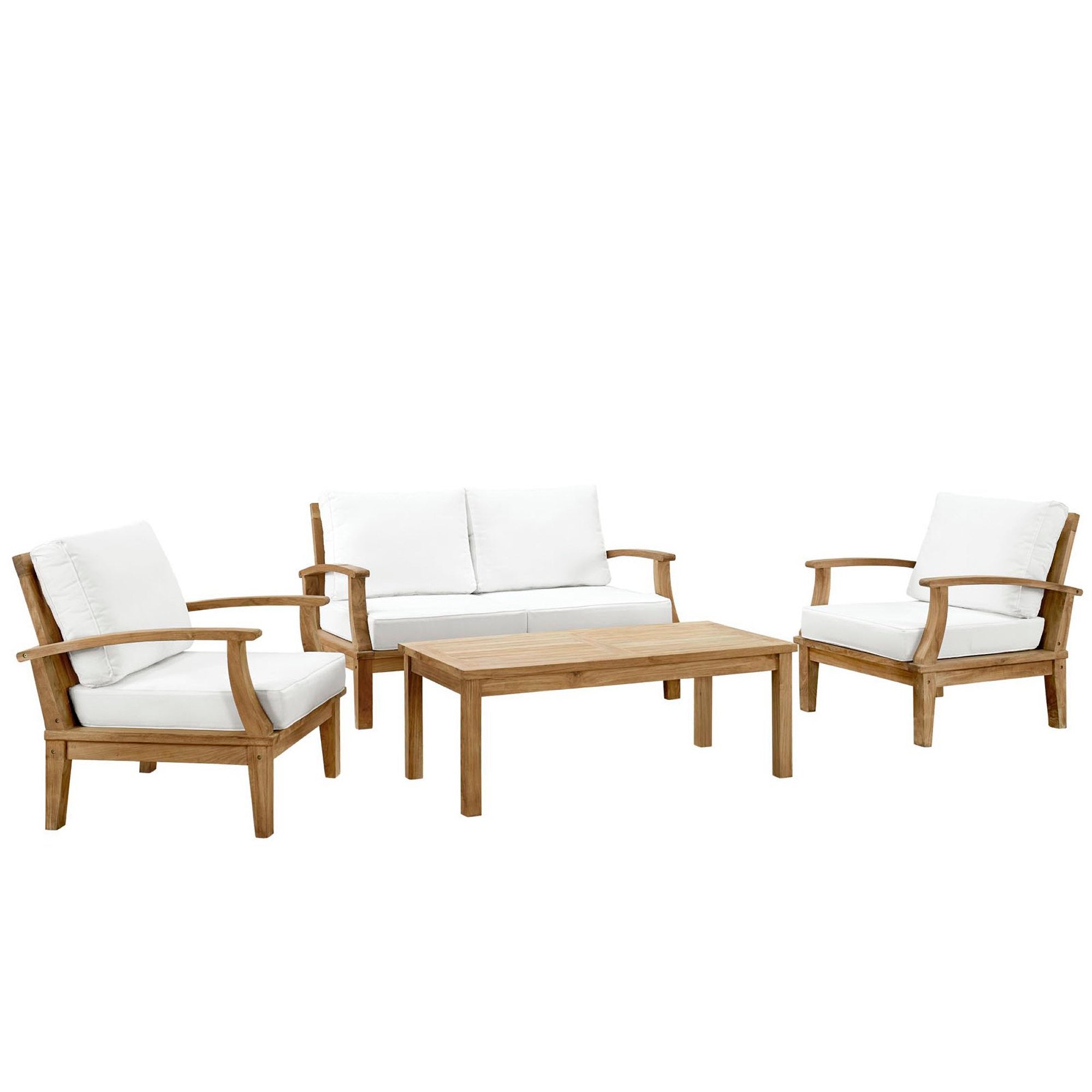 Melba 4 Piece Outdoor Teak Set- 2 Chairs, Loveseat and Coffee Table