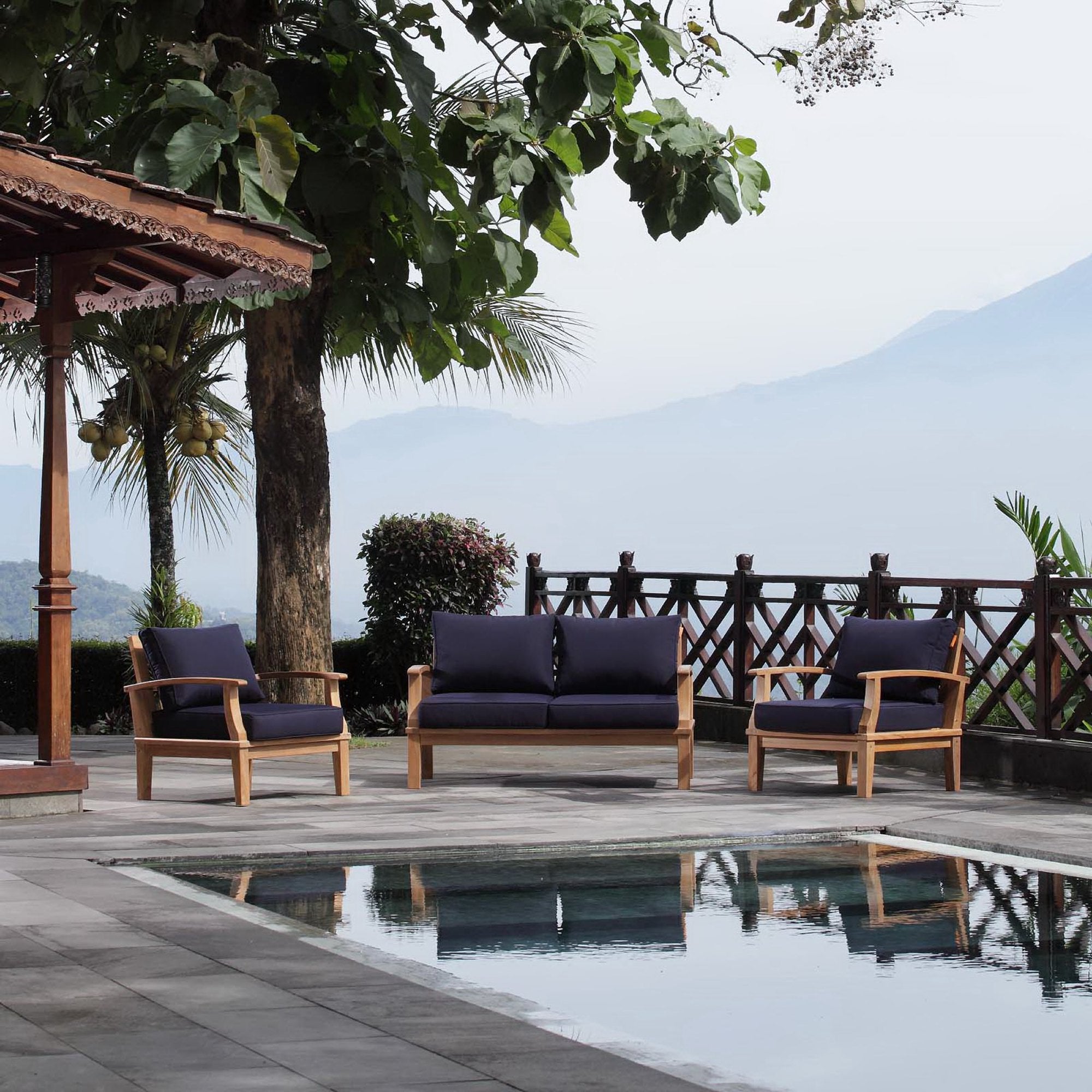 Melba 3 Piece Outdoor Teak Set- 2 Chairs and Loveseat