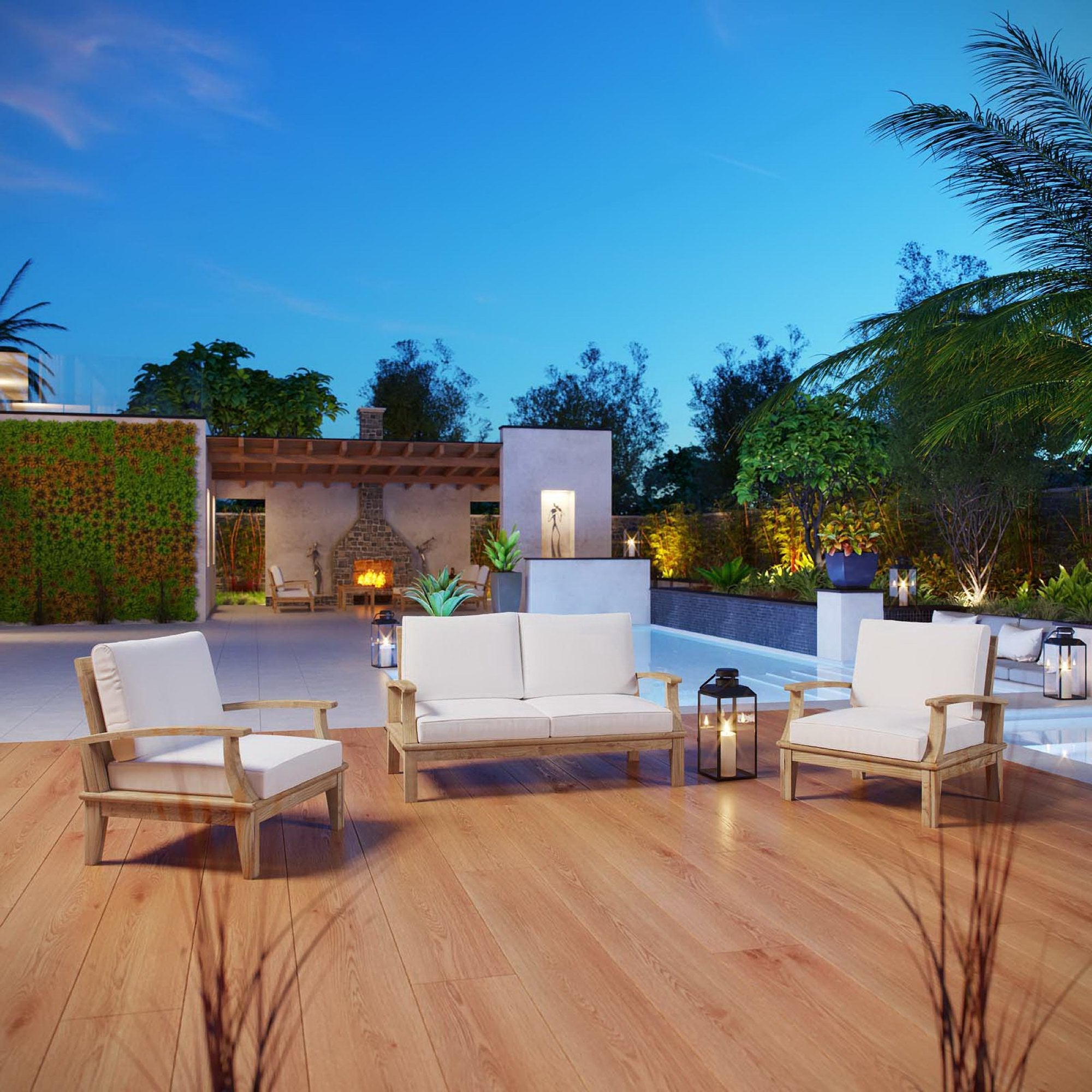 Melba 3 Piece Outdoor Teak Set- 2 Chairs and Loveseat