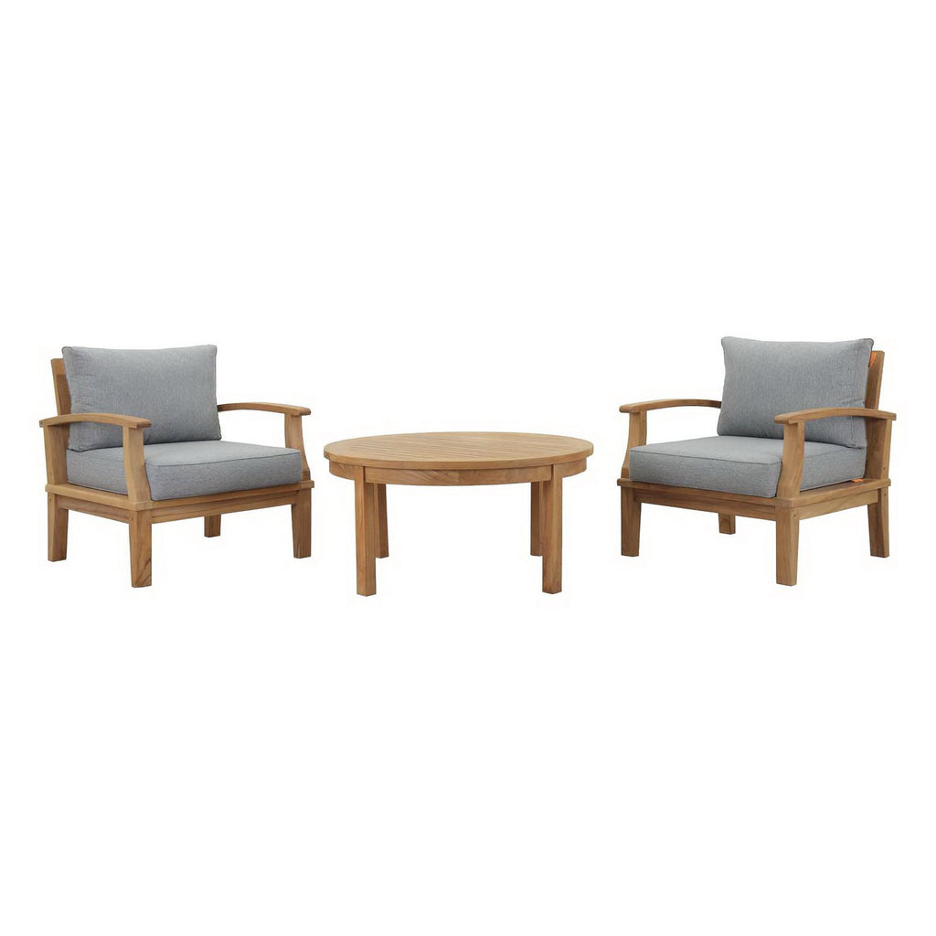 Melba 3 Piece Outdoor Teak Set- 2 Chairs and Round Coffee Table