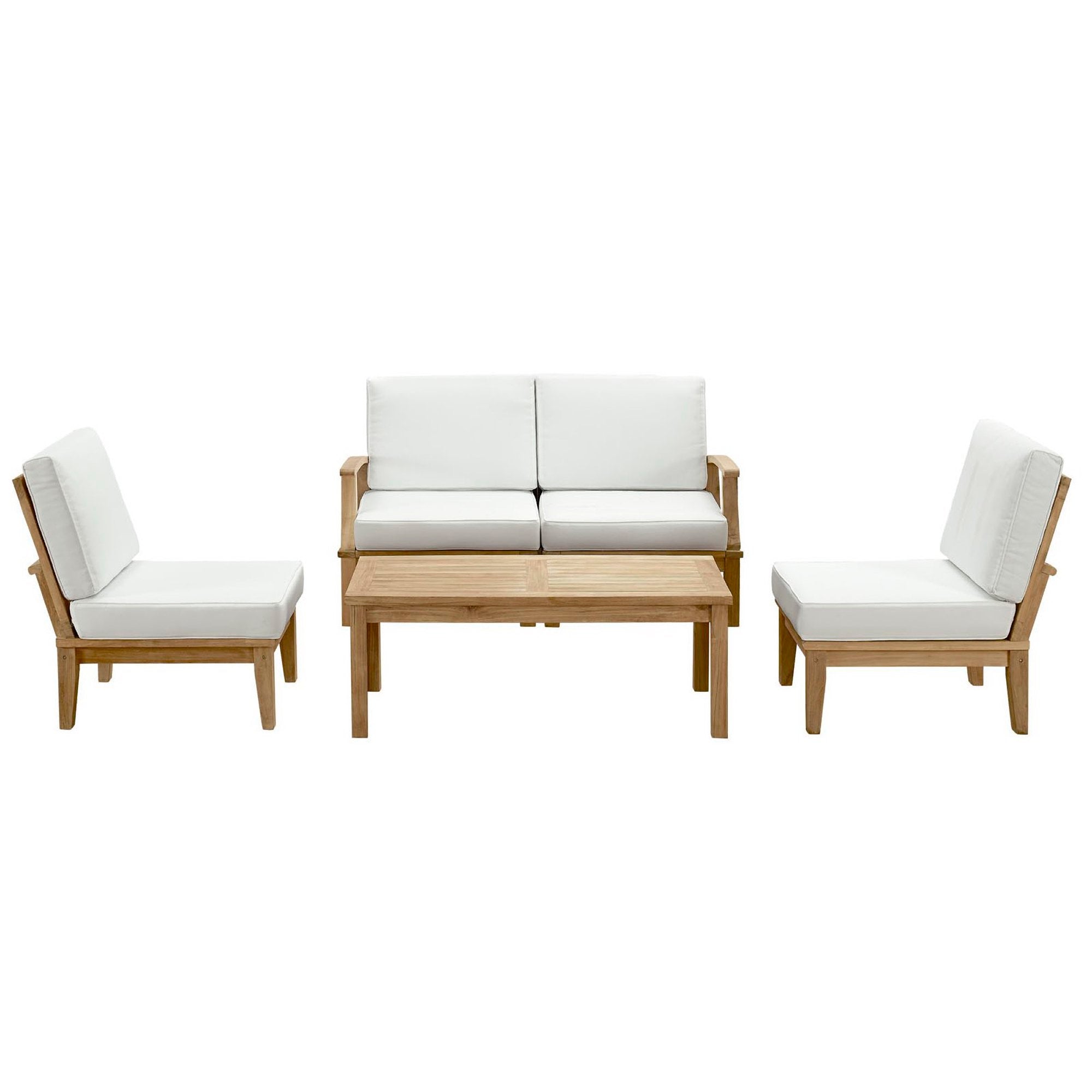 Melba 5 Piece Outdoor Teak Set Loveseat, 2 Chairs and Coffee Table