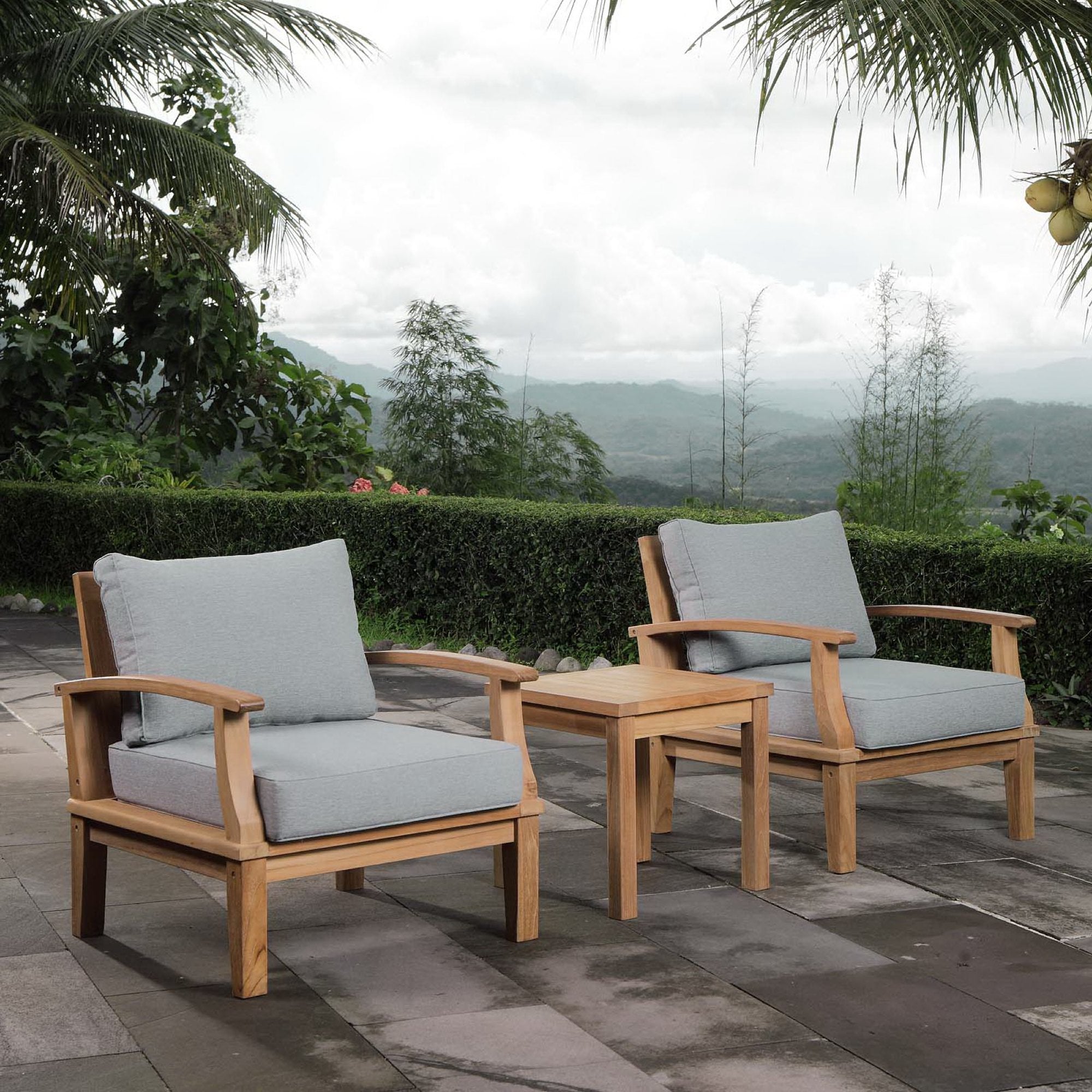 Melba 3 Piece Outdoor Teak Set 2 Chairs and Side Table