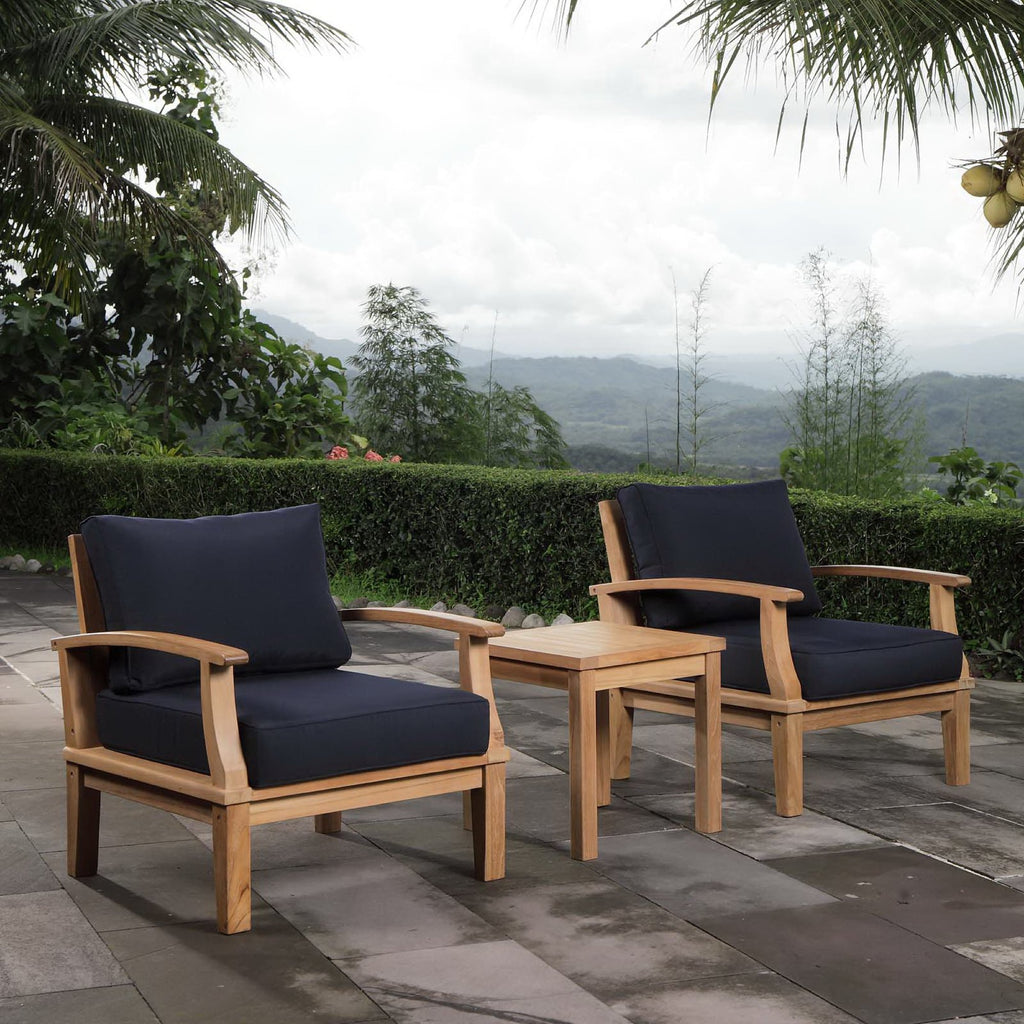 Melba 3 Piece Outdoor Teak Set 2 Chairs and Side Table