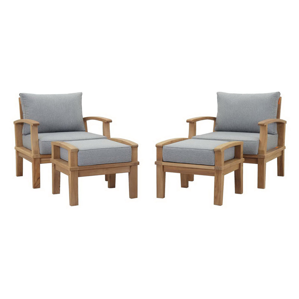 Melba 4 Piece Outdoor Teak Set- 2 Chairs and 2 Ottomans