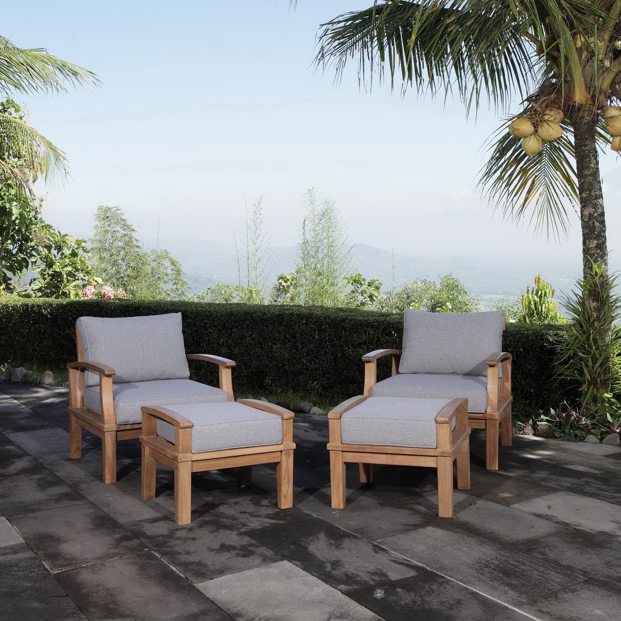 Melba 4 Piece Outdoor Teak Set- 2 Chairs and 2 Ottomans