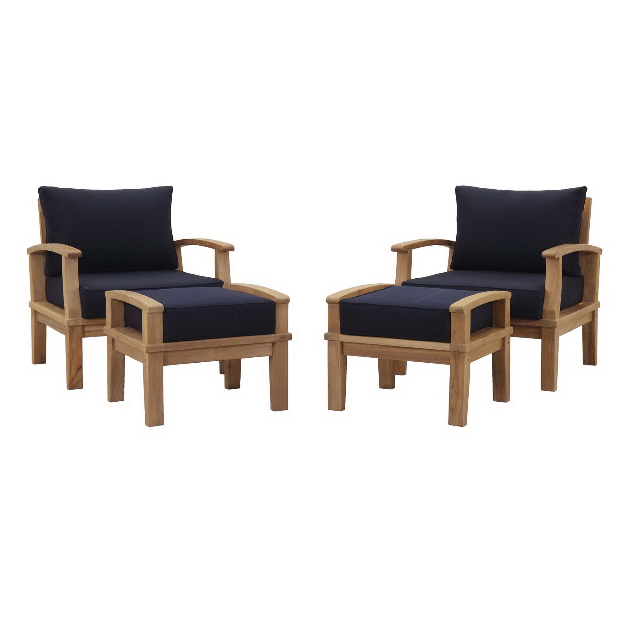 Melba 4 Piece Outdoor Teak Set- 2 Chairs and 2 Ottomans