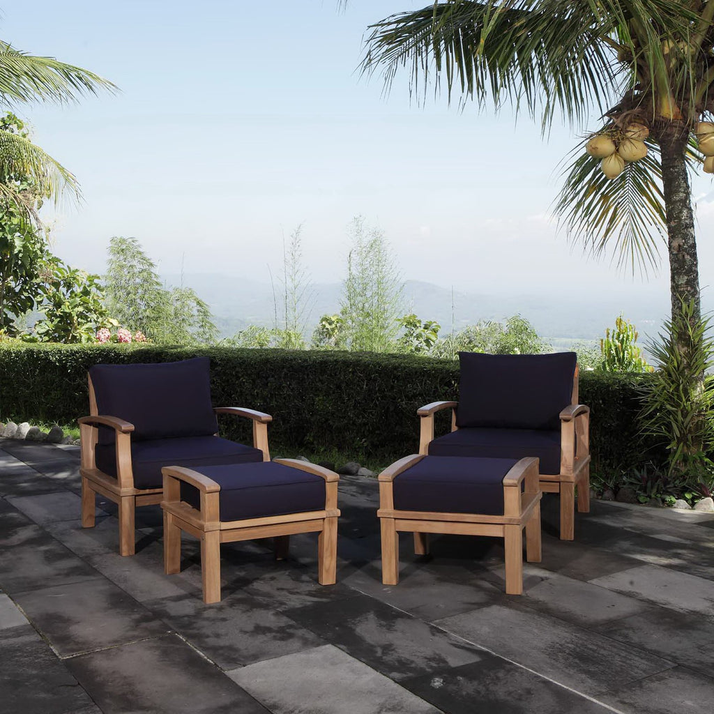 Melba 4 Piece Outdoor Teak Set- 2 Chairs and 2 Ottomans