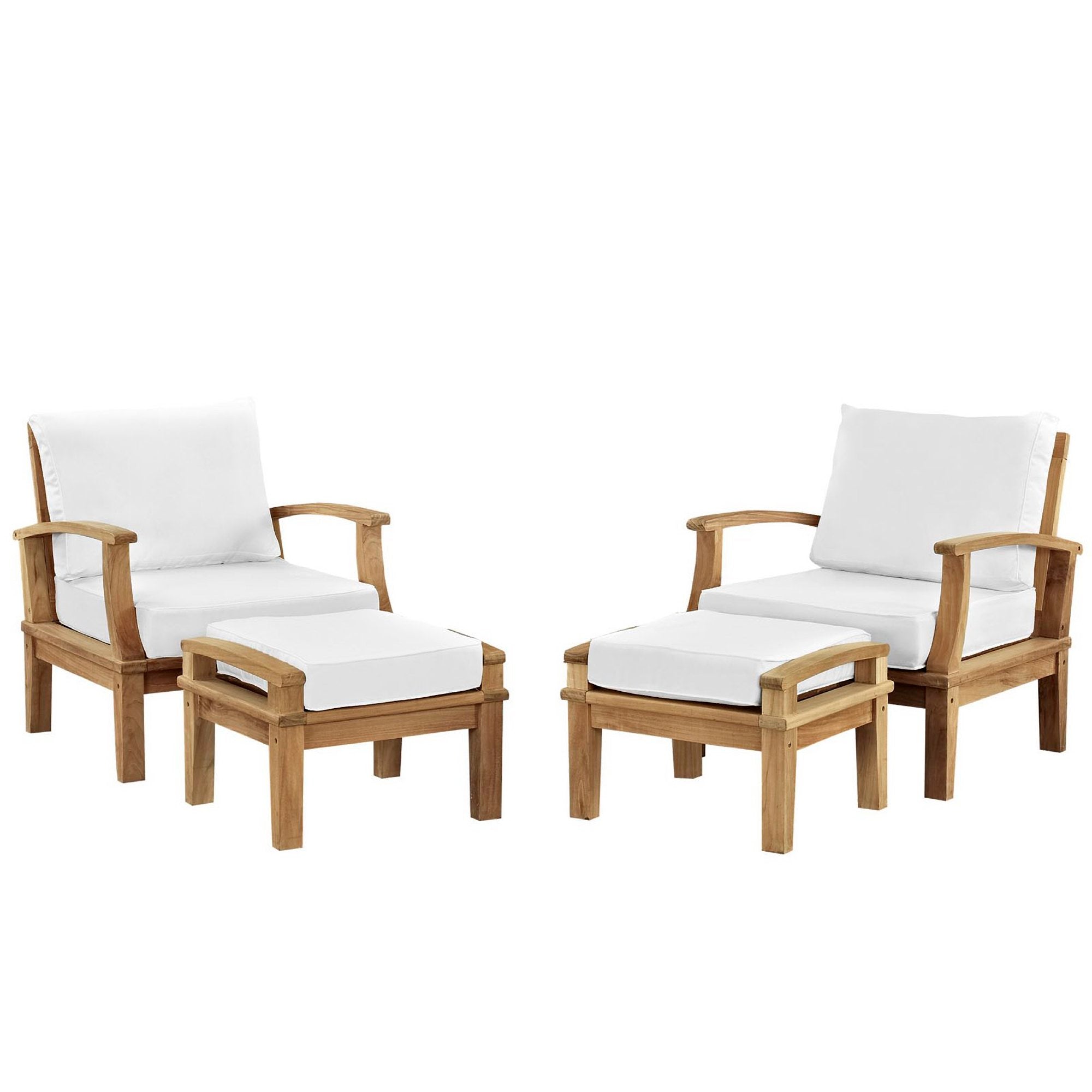 Melba 4 Piece Outdoor Teak Set- 2 Chairs and 2 Ottomans