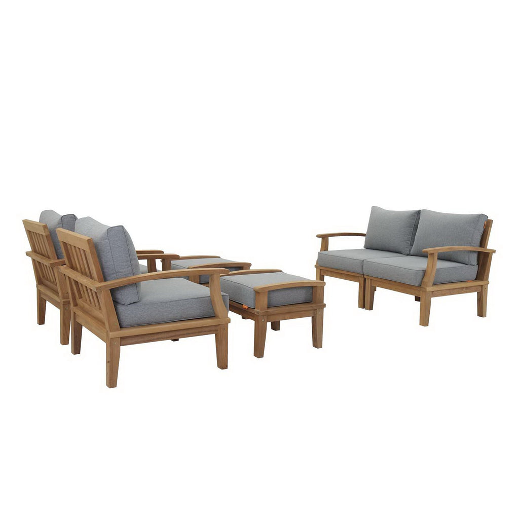 Melba 6 Piece Outdoor Teak Set Loveseat, 2 Chairs and 2 Ottomans