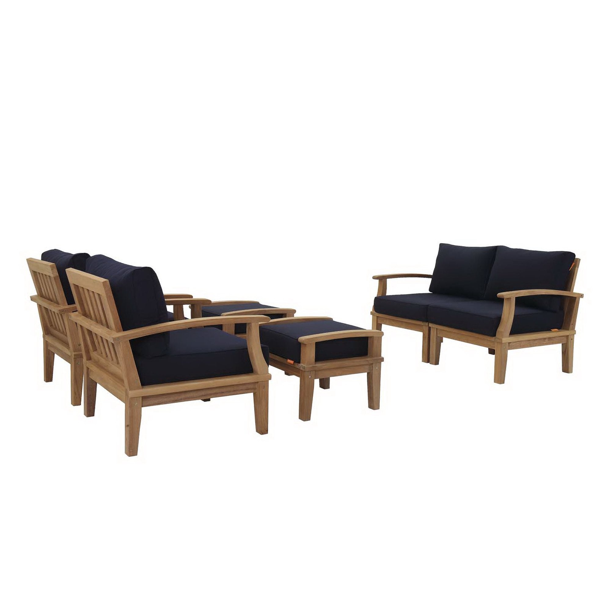 Melba 6 Piece Outdoor Teak Set Loveseat, 2 Chairs and 2 Ottomans