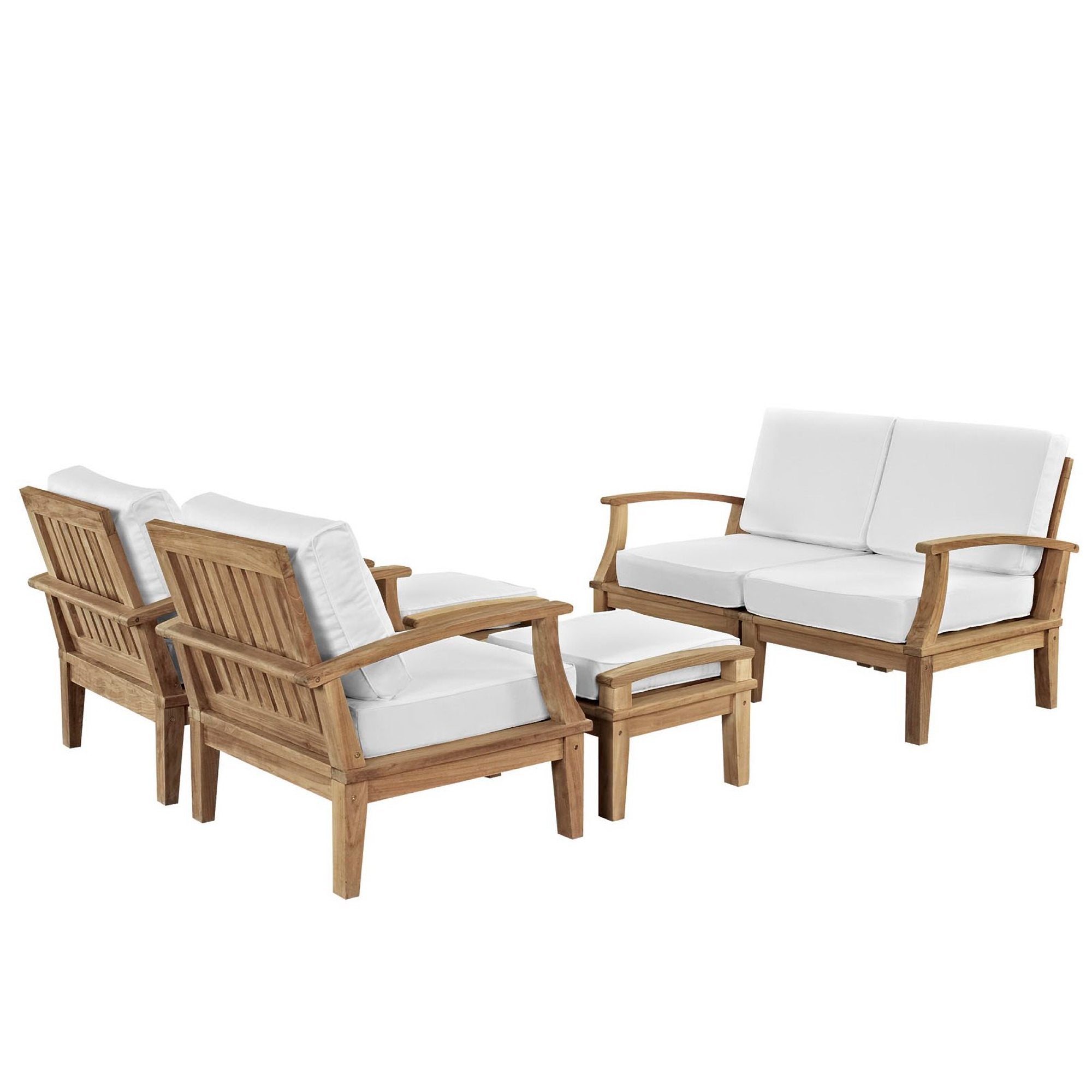 Melba 6 Piece Outdoor Teak Set Loveseat, 2 Chairs and 2 Ottomans