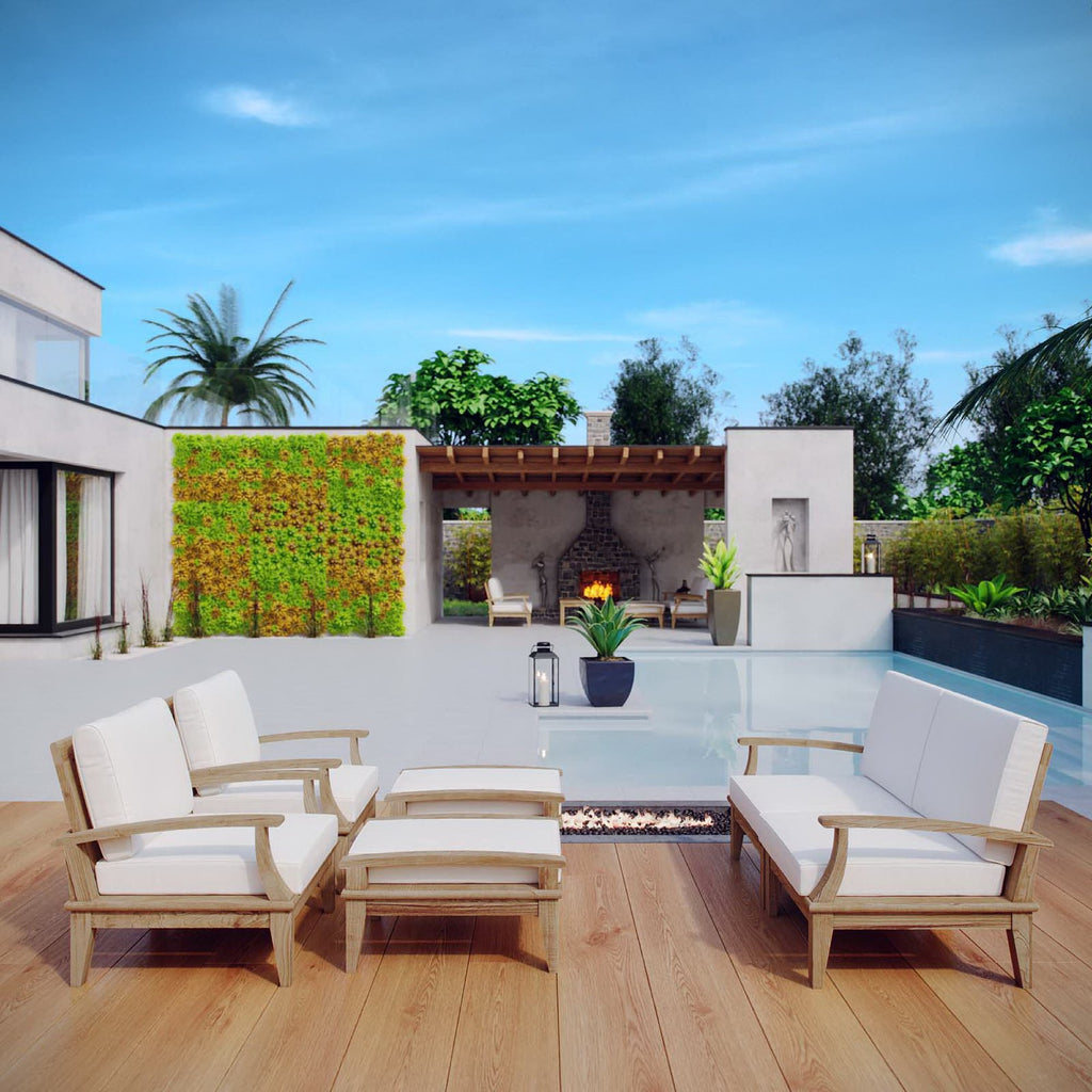 Melba 6 Piece Outdoor Teak Set Loveseat, 2 Chairs and 2 Ottomans