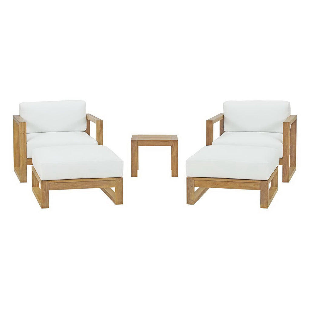 Euland 5 Piece Outdoor Teak Set 2 Chairs, 2 Ottomans and Side Table