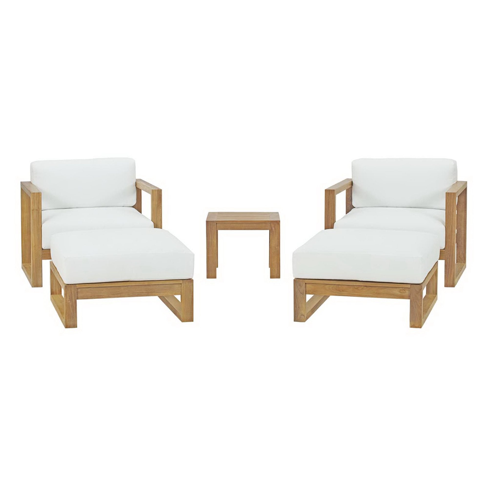 Euland 5 Piece Outdoor Teak Set 2 Chairs, 2 Ottomans and Side Table