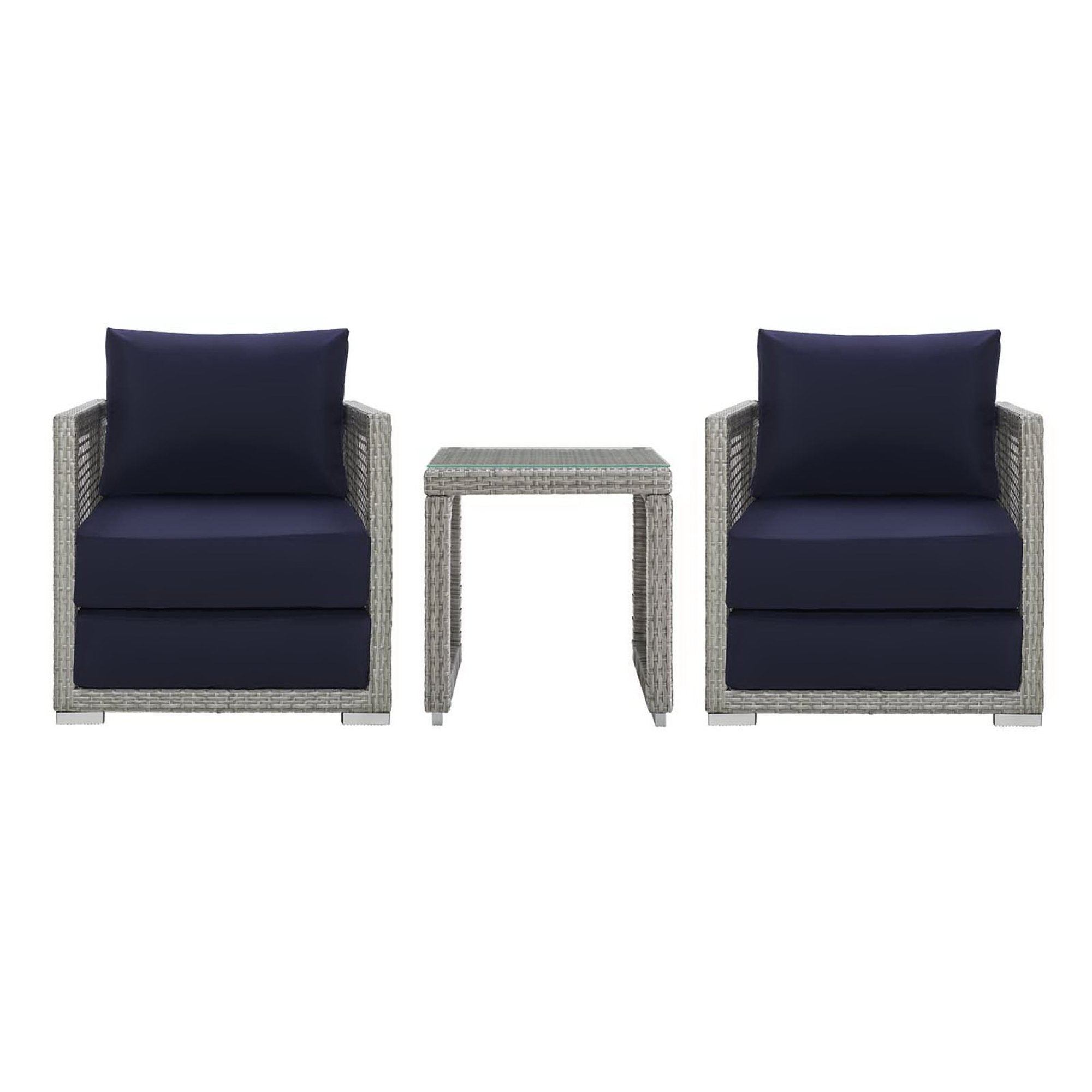 Acres 3 Piece Outdoor Wicker Rattan Set 2 Chairs and Side Table