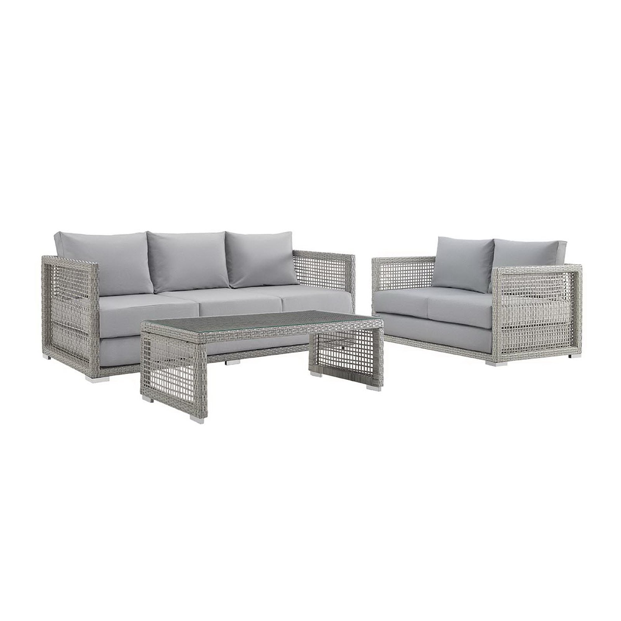 Acres 3 Piece Wicker Rattan Set - Sofa, Loveseat