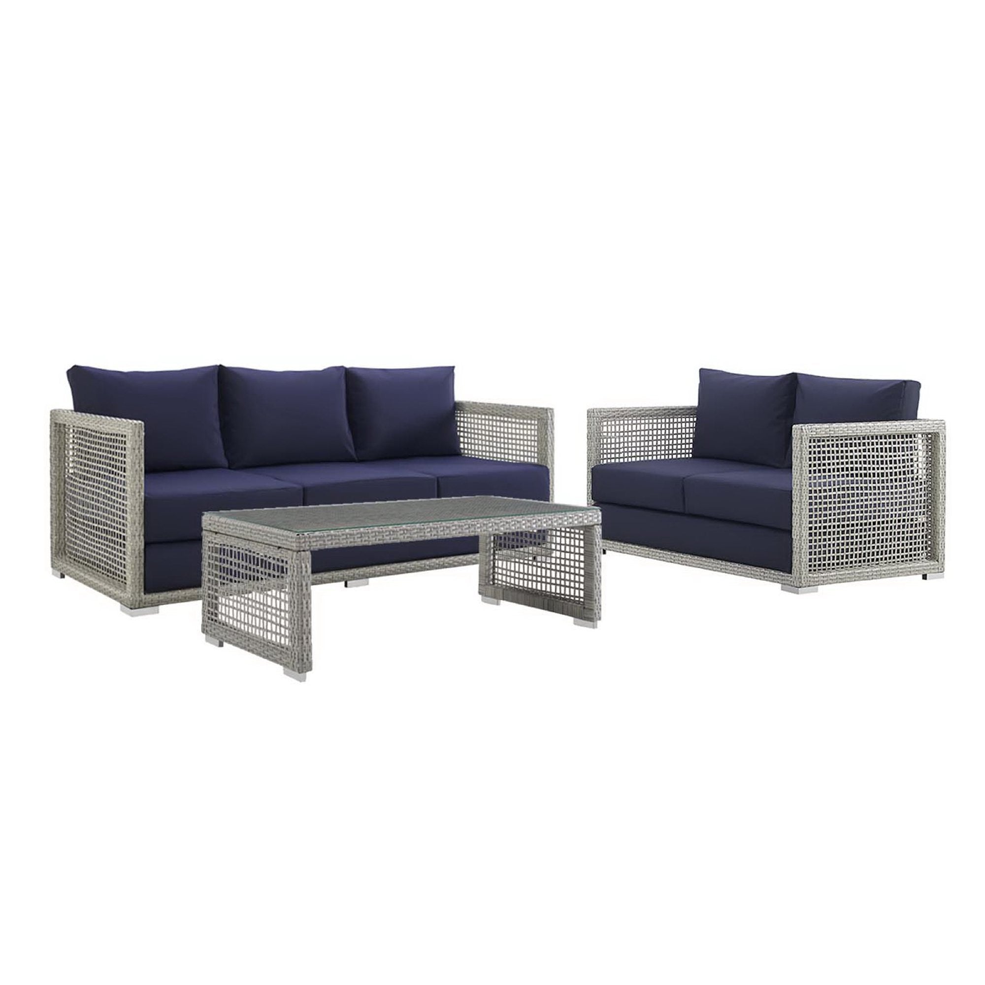 Acres 3 Piece Wicker Rattan Set - Sofa, Loveseat