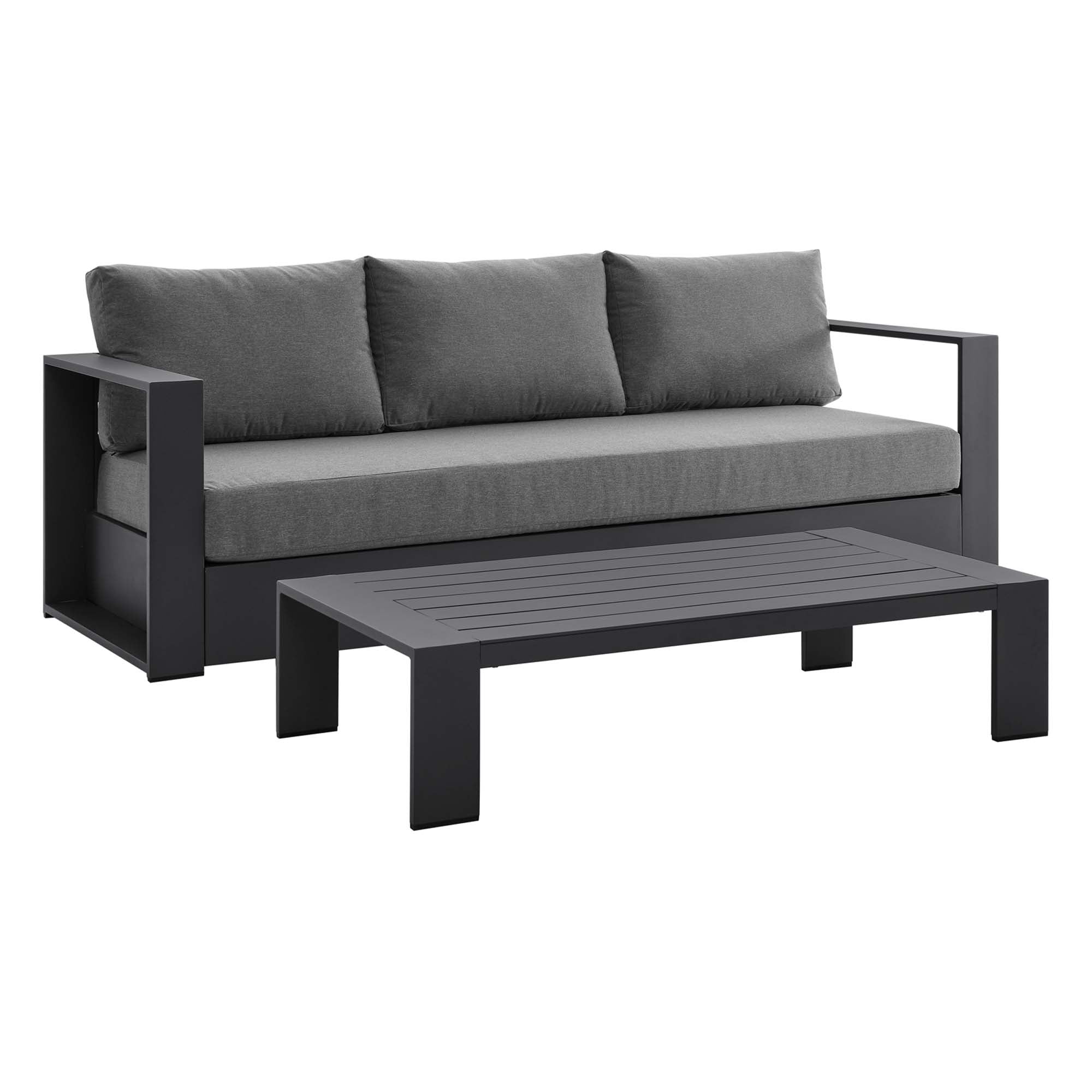 Tulsa 2 Piece Outdoor Powder Coated Aluminum Sofa and Coffee Table Set