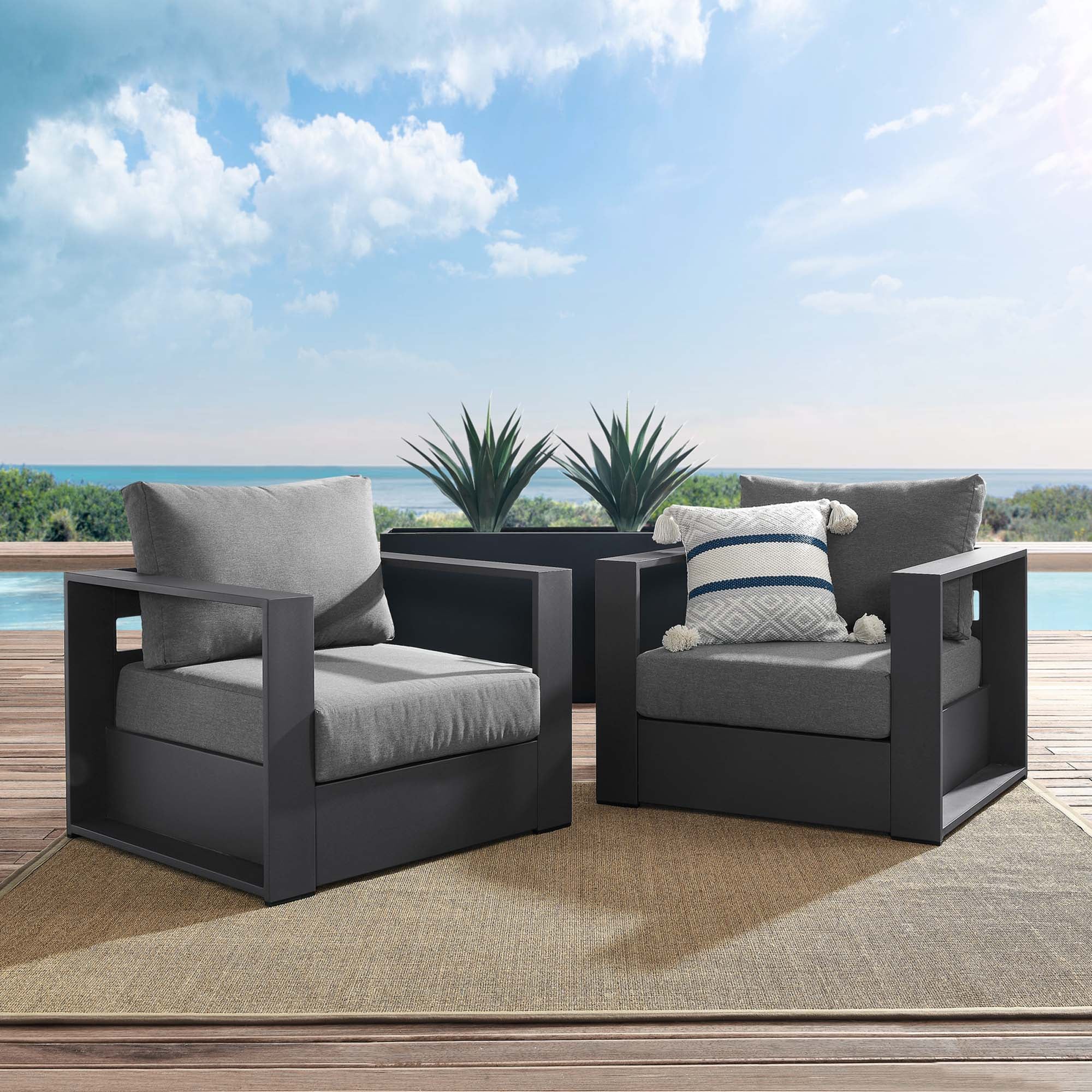 Tulsa 2 Piece Outdoor Powder Coated Aluminum Armchair Set of 2