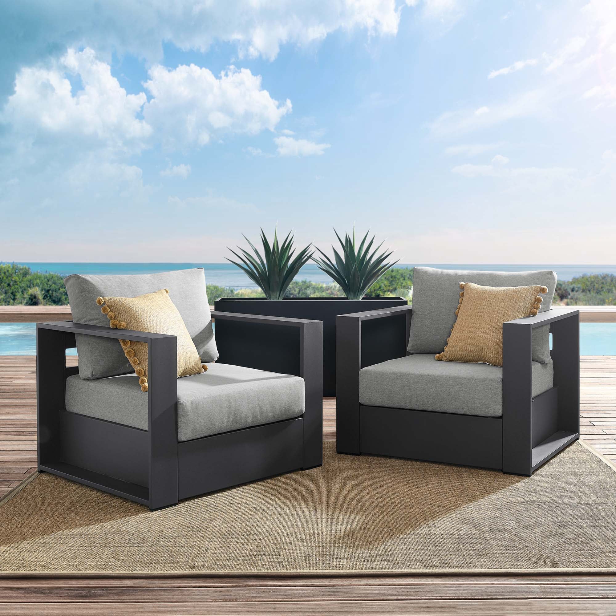 Tulsa 2 Piece Outdoor Powder Coated Aluminum Armchair Set of 2