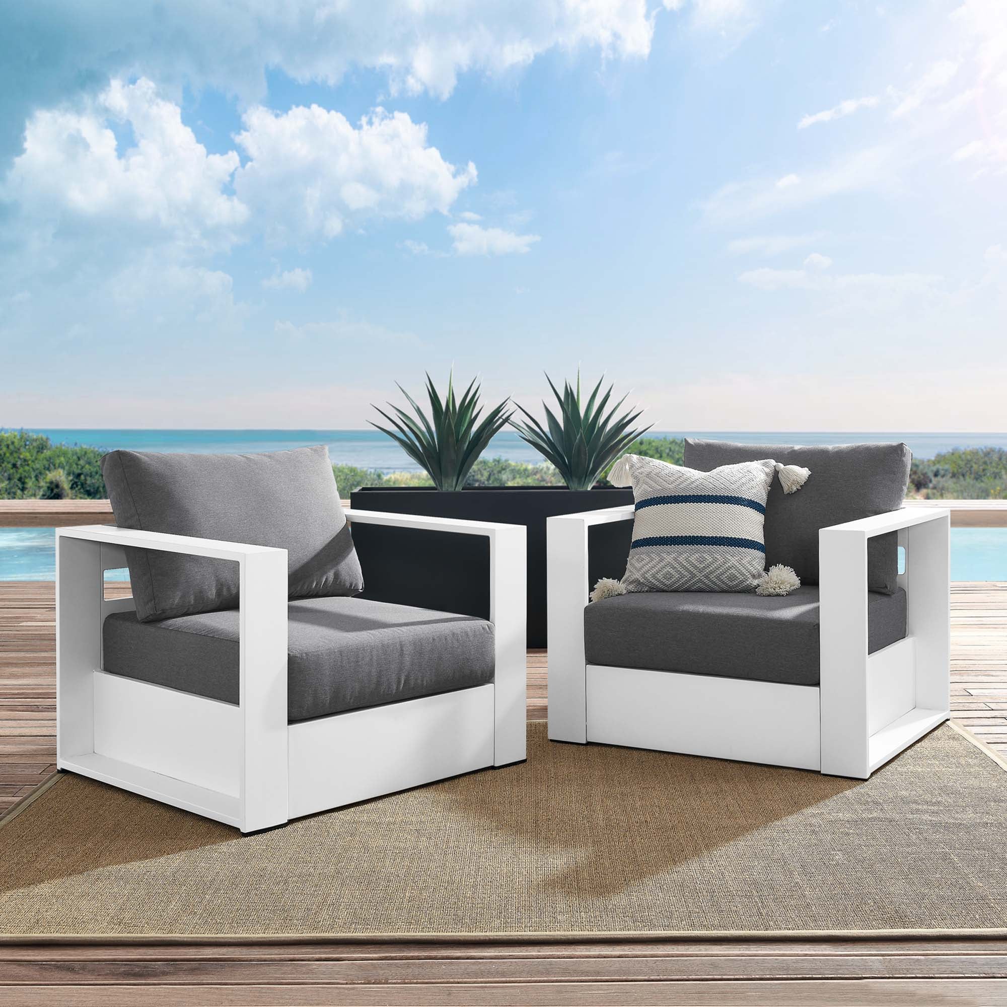 Tulsa 2 Piece Outdoor Powder Coated Aluminum Armchair Set of 2
