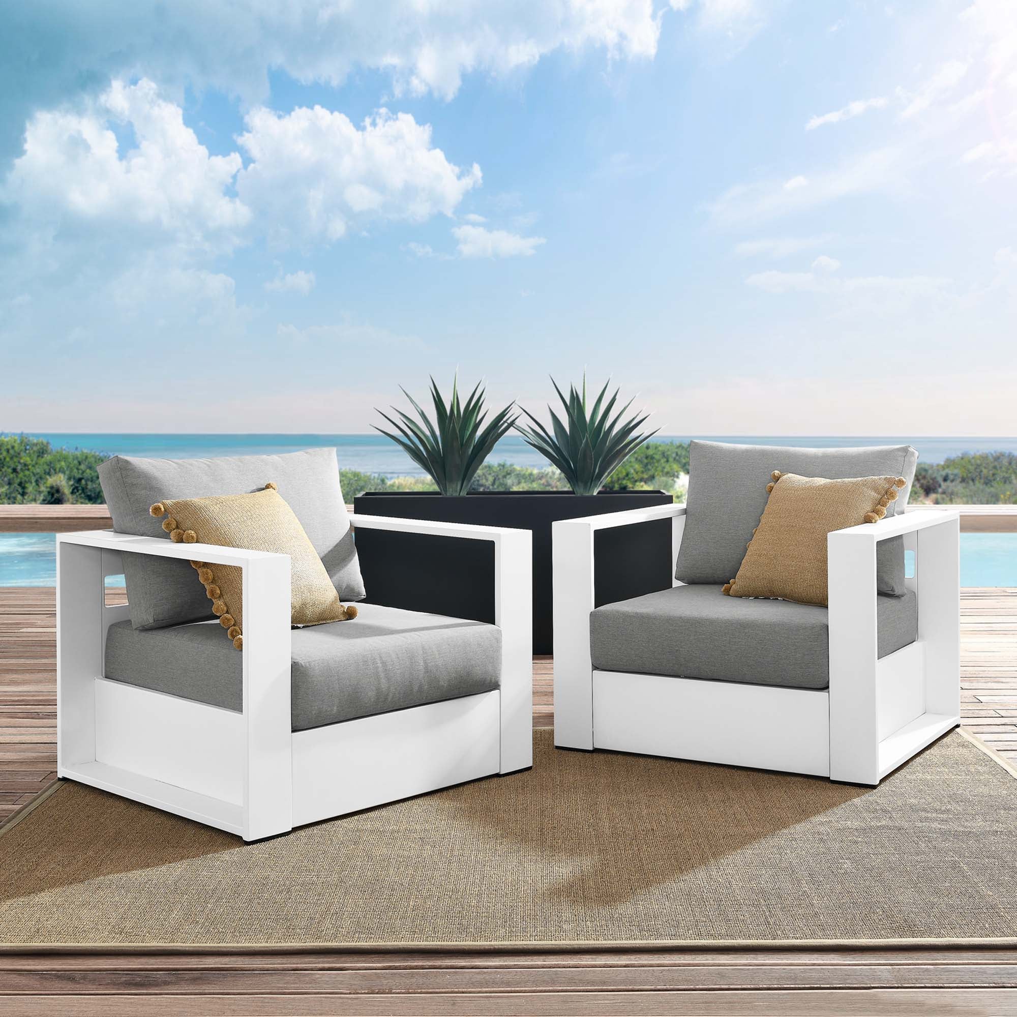 Tulsa 2 Piece Outdoor Powder Coated Aluminum Armchair Set of 2