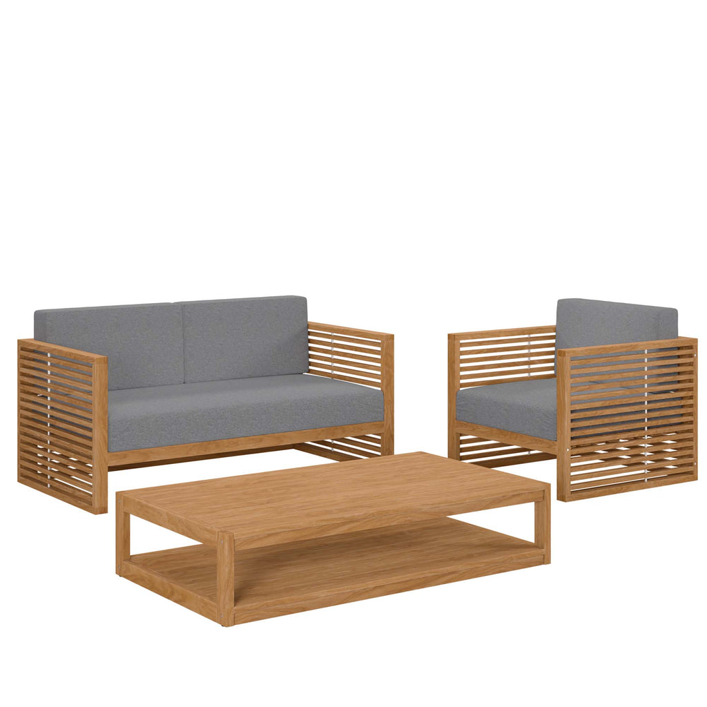 Barkley 3 Piece Teak Wood Outdoor Set Loveseat, Chair and Coffee Table