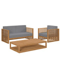 Barkley 3 Piece Teak Wood Outdoor Set Loveseat, Chair and Coffee Table