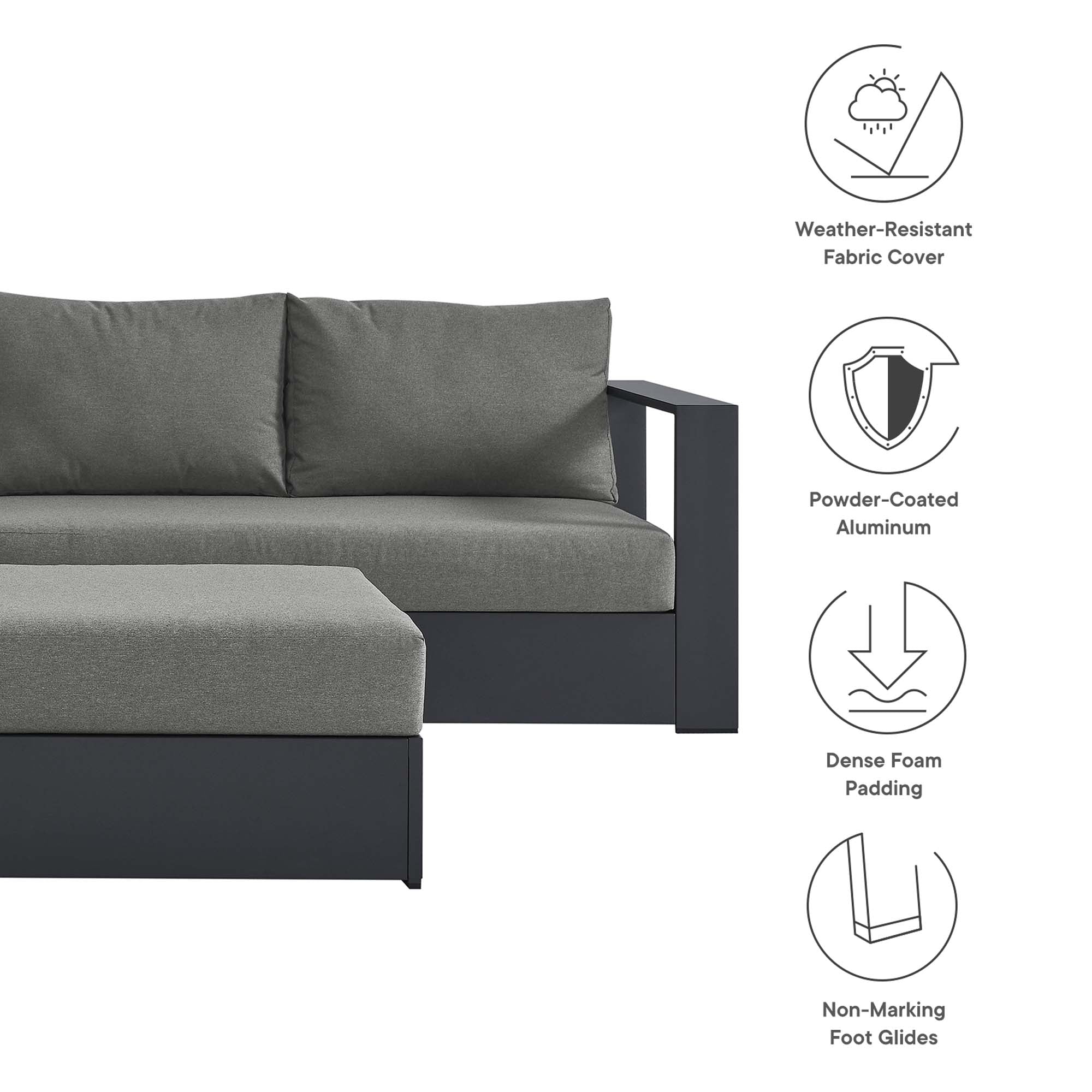 Tulsa 5 Piece Powder Coated Aluminum Sectional Sofa Set