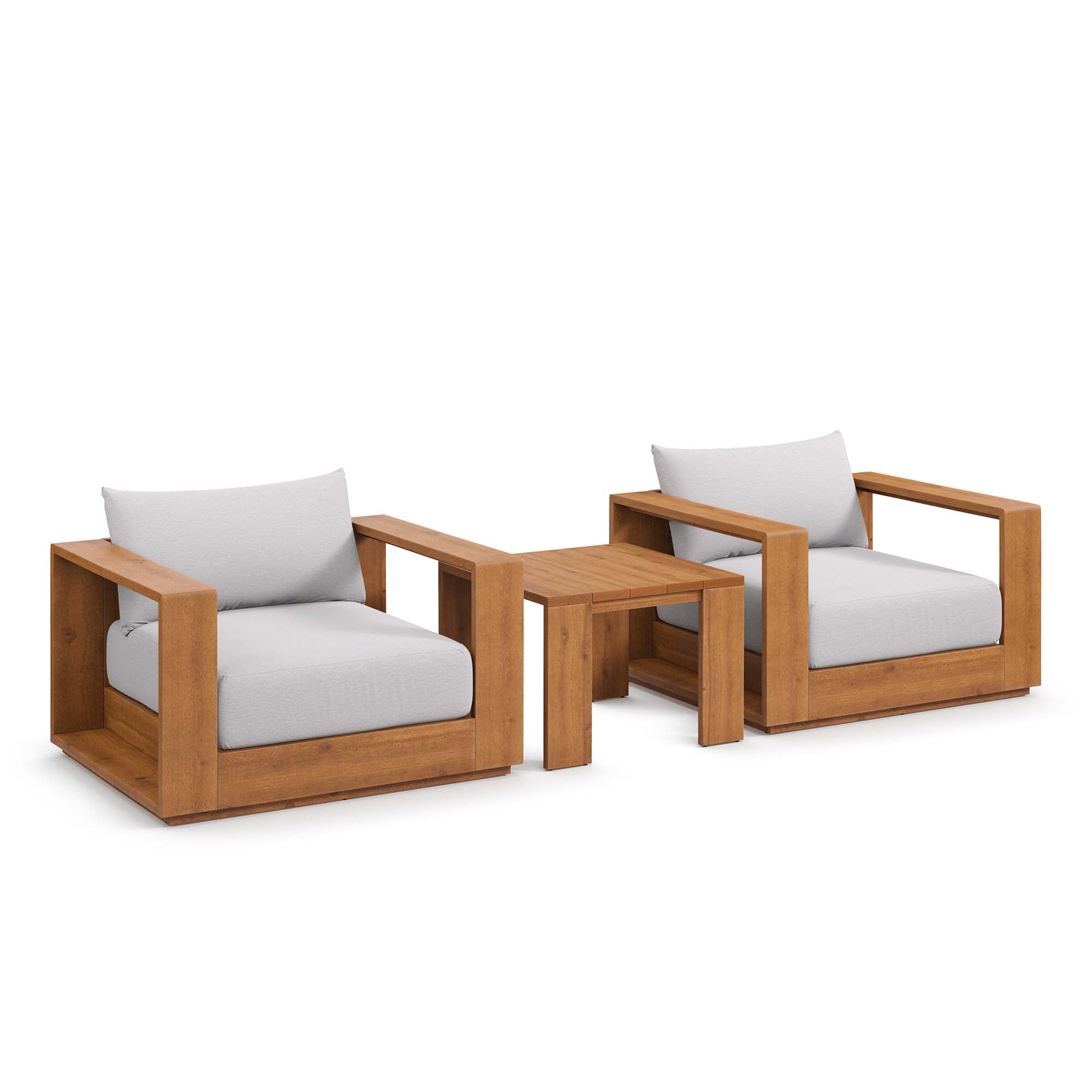 Tulsa 3 Piece Outdoor Acacia Wood Set of 2 Chairs and Side Table