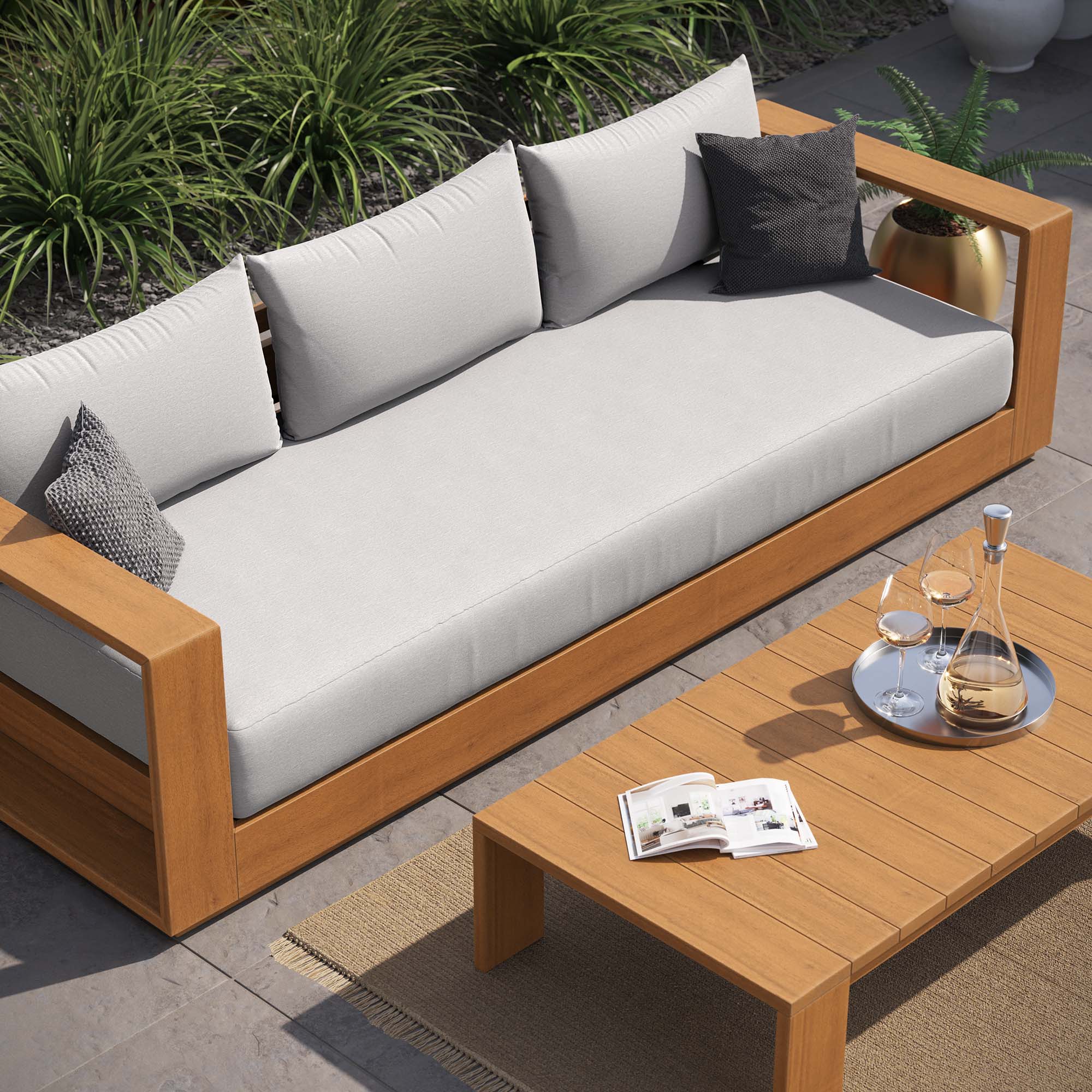 Tulsa 2 Piece Outdoor Acacia Wood Sofa and Coffee Table Set