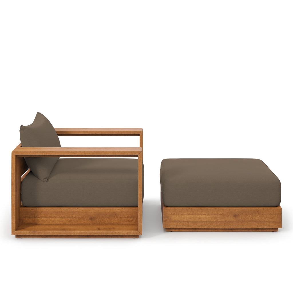 Tulsa 2 Piece Outdoor Acacia Wood Armchair and Ottoman Set