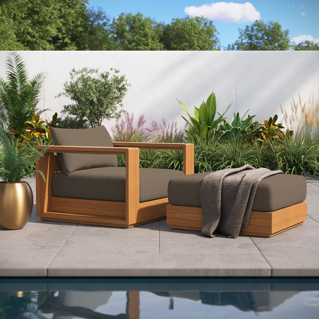 Tulsa 2 Piece Outdoor Acacia Wood Armchair and Ottoman Set