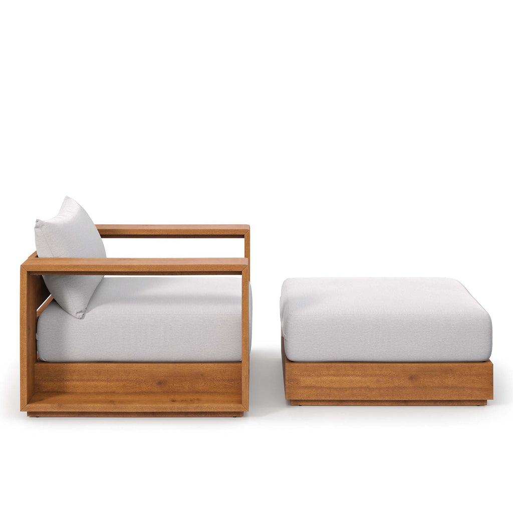 Tulsa 2 Piece Outdoor Acacia Wood Armchair and Ottoman Set