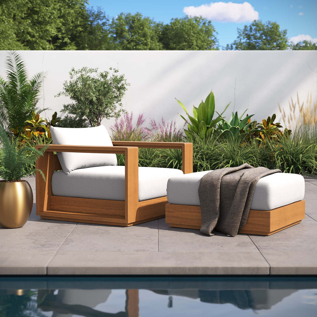 Tulsa 2 Piece Outdoor Acacia Wood Armchair and Ottoman Set