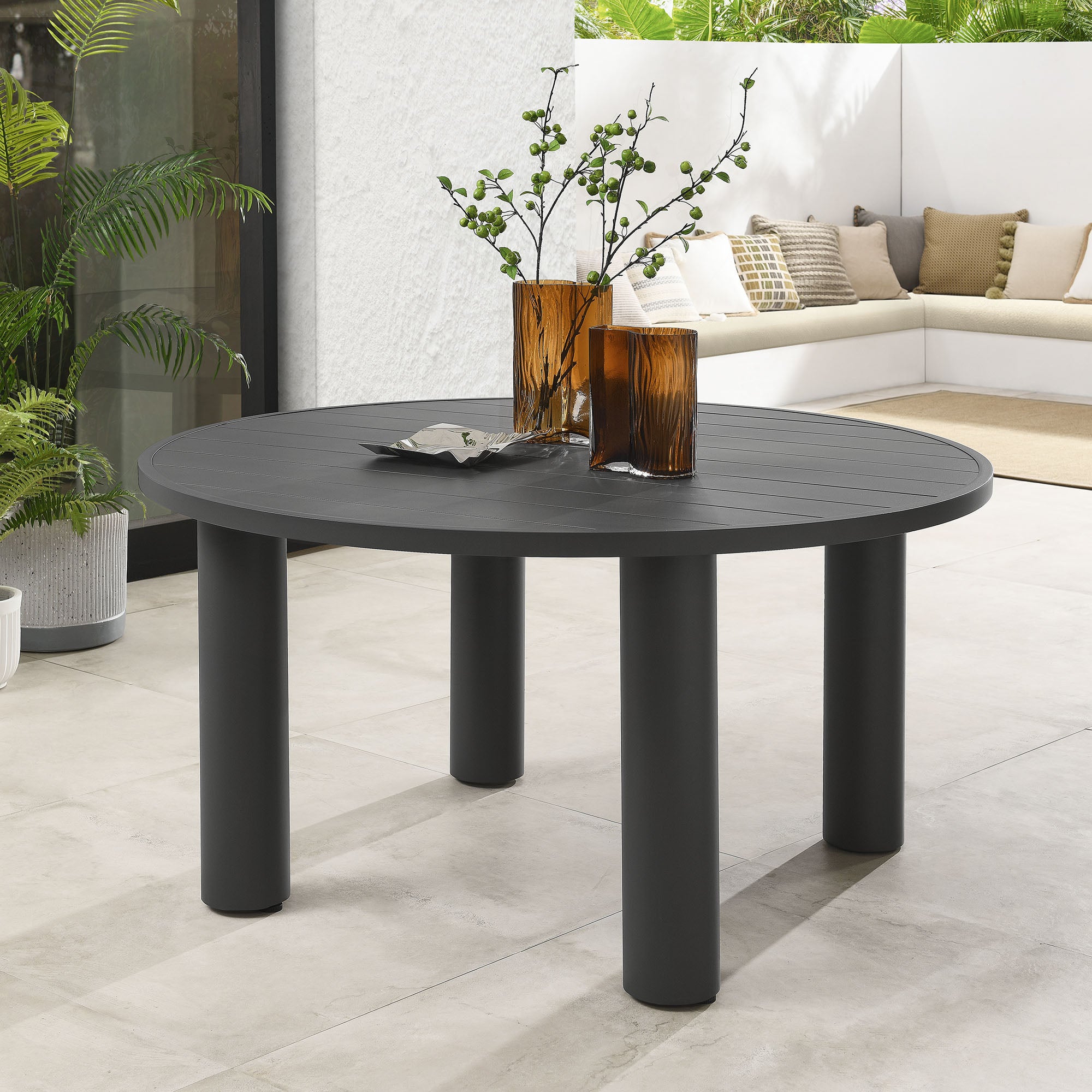 Naveen Outdoor 60 Inch Round Aluminum Dining Table