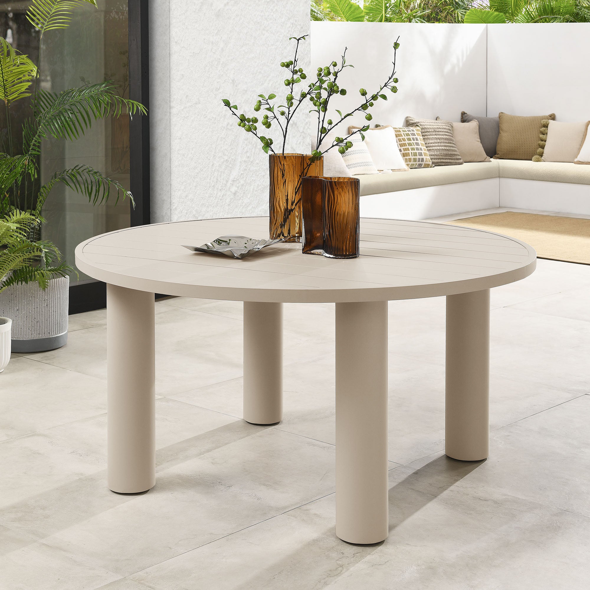 Naveen Outdoor 60 Inch Round Aluminum Dining Table