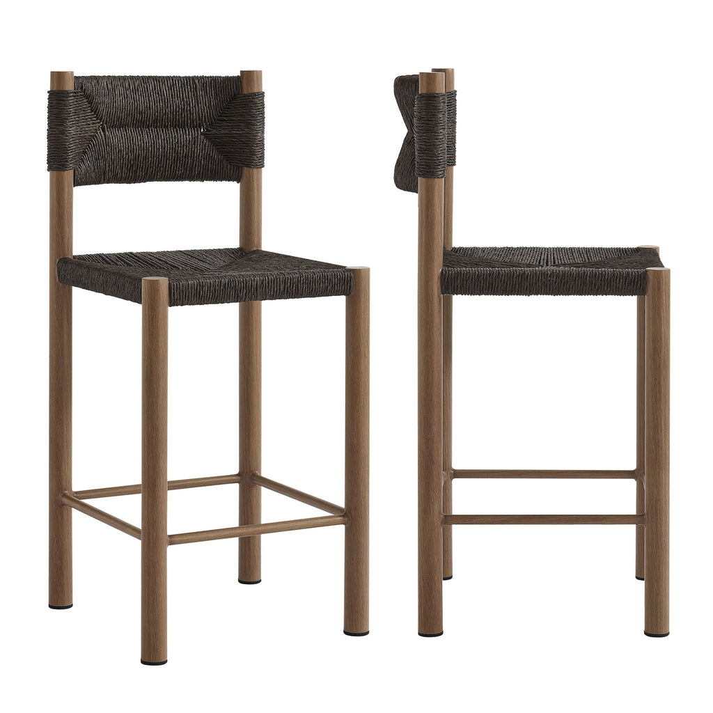 Cortland Outdoor Rattan and Aluminum Counter Stools Set of 2
