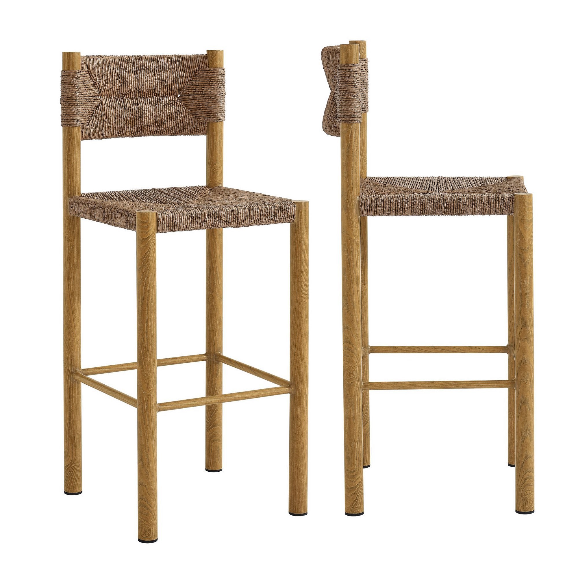 Cortland Outdoor Rattan and Aluminum Bar Stools Set of 2