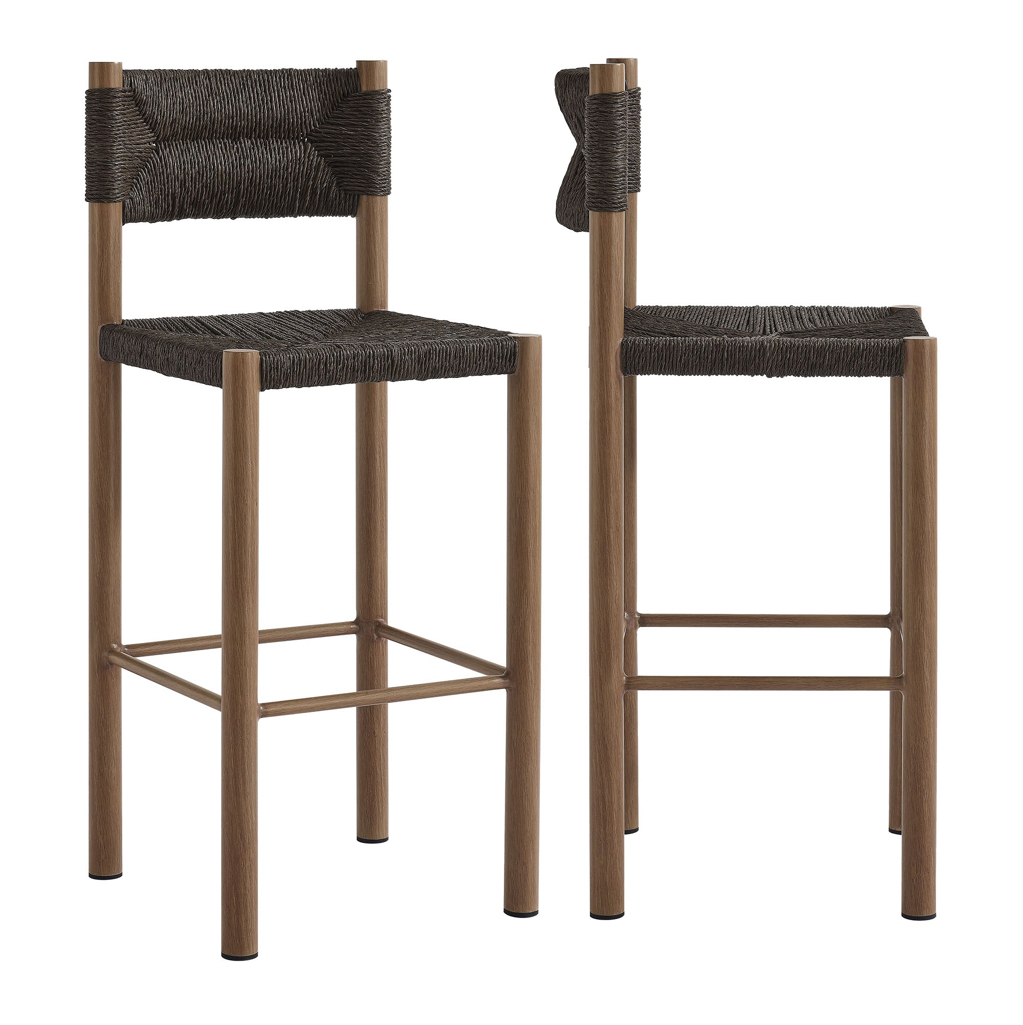 Cortland Outdoor Rattan and Aluminum Bar Stools Set of 2