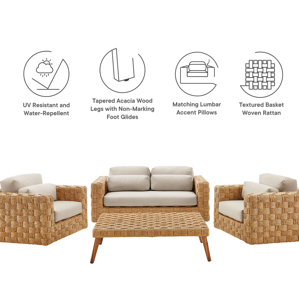 Steffan 4 Piece Outdoor Wicker Rattan Set