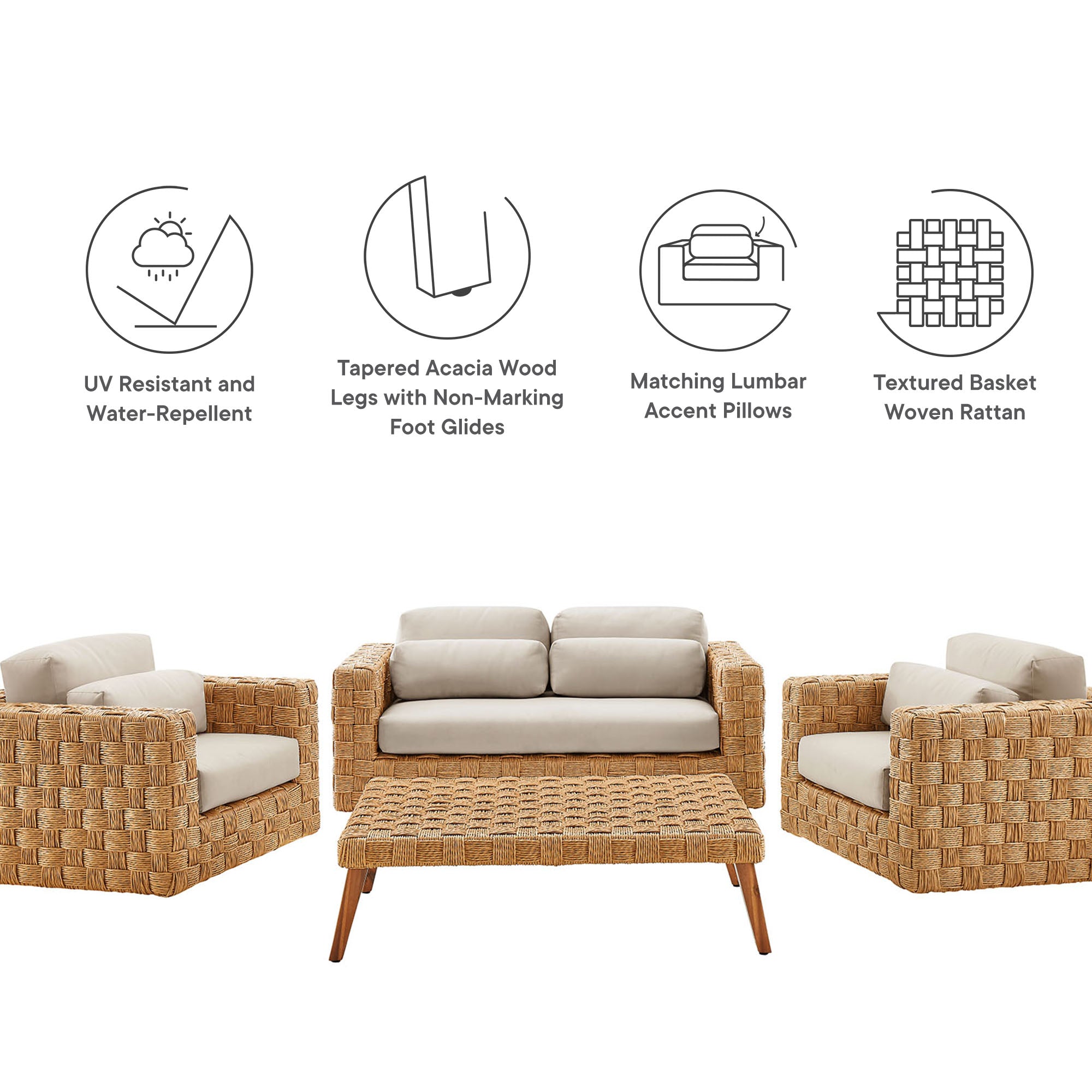 Steffan 4 Piece Outdoor Wicker Rattan Set