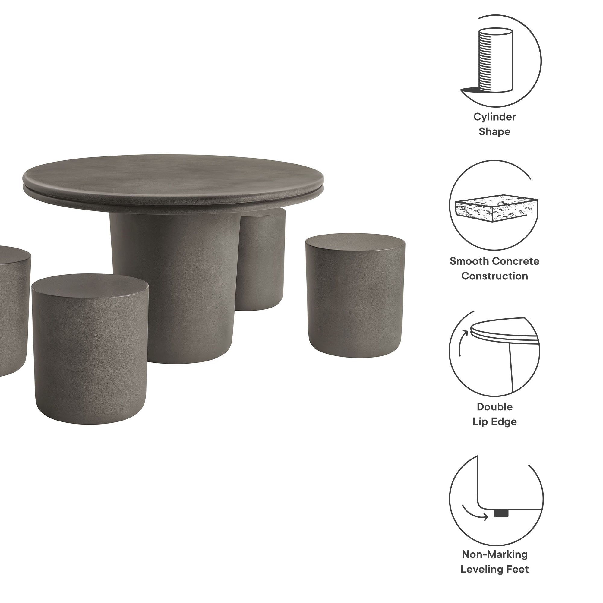 Bryson Concrete 5 Piece Dining Set