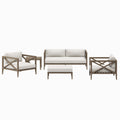 Eastern 5 Piece Outdoor Teak Wood Set- 2 chairs, 1 Sofa, Ottoman