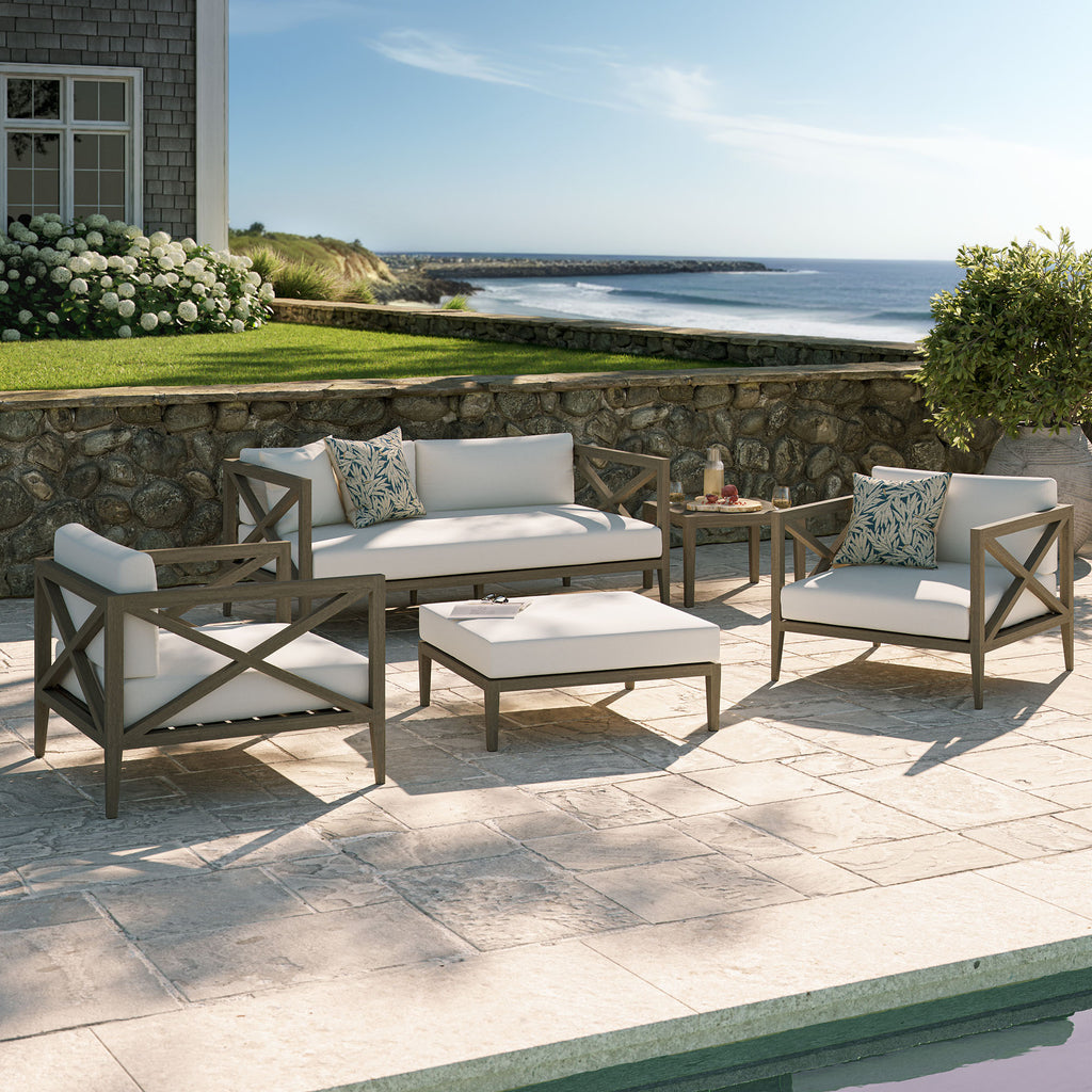 Eastern 5 Piece Outdoor Teak Wood Set- 2 chairs, 1 Sofa, Ottoman
