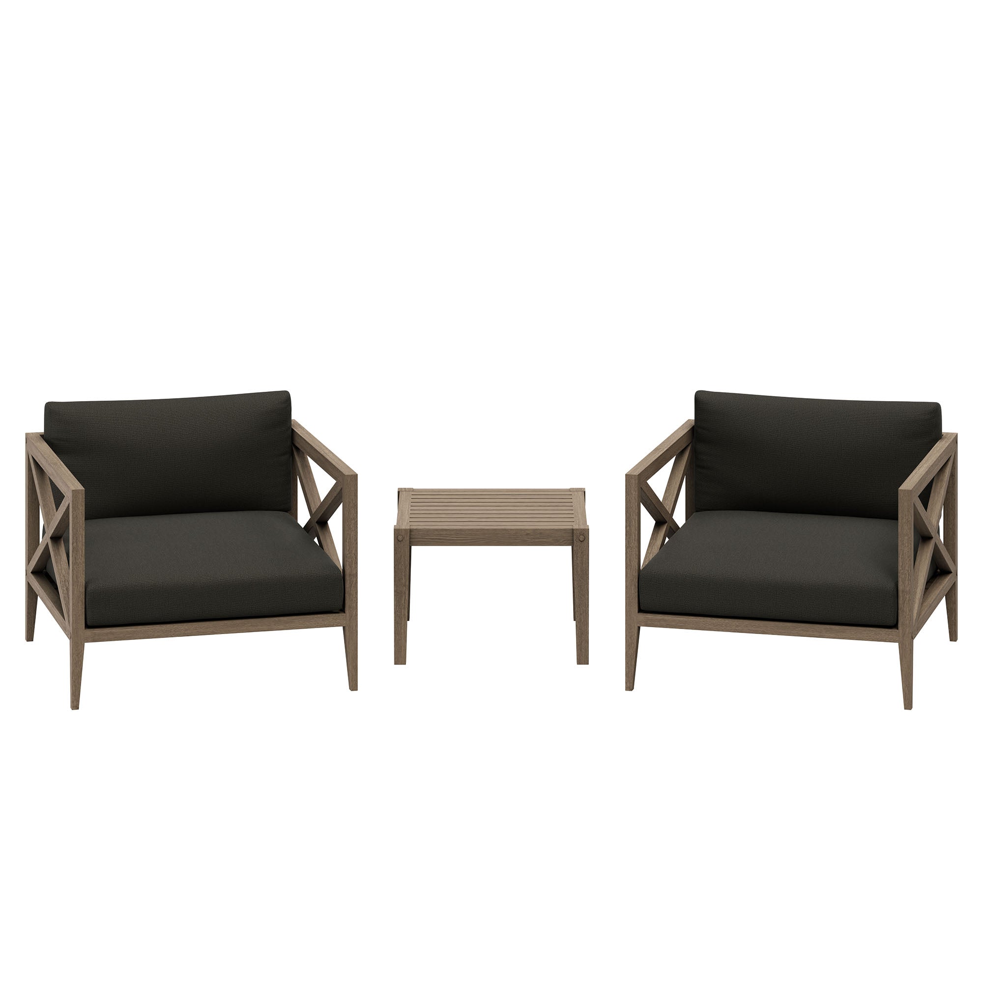 Eastern 3 Piece Outdoor Teak Set with 2 Armchairs and Side Table