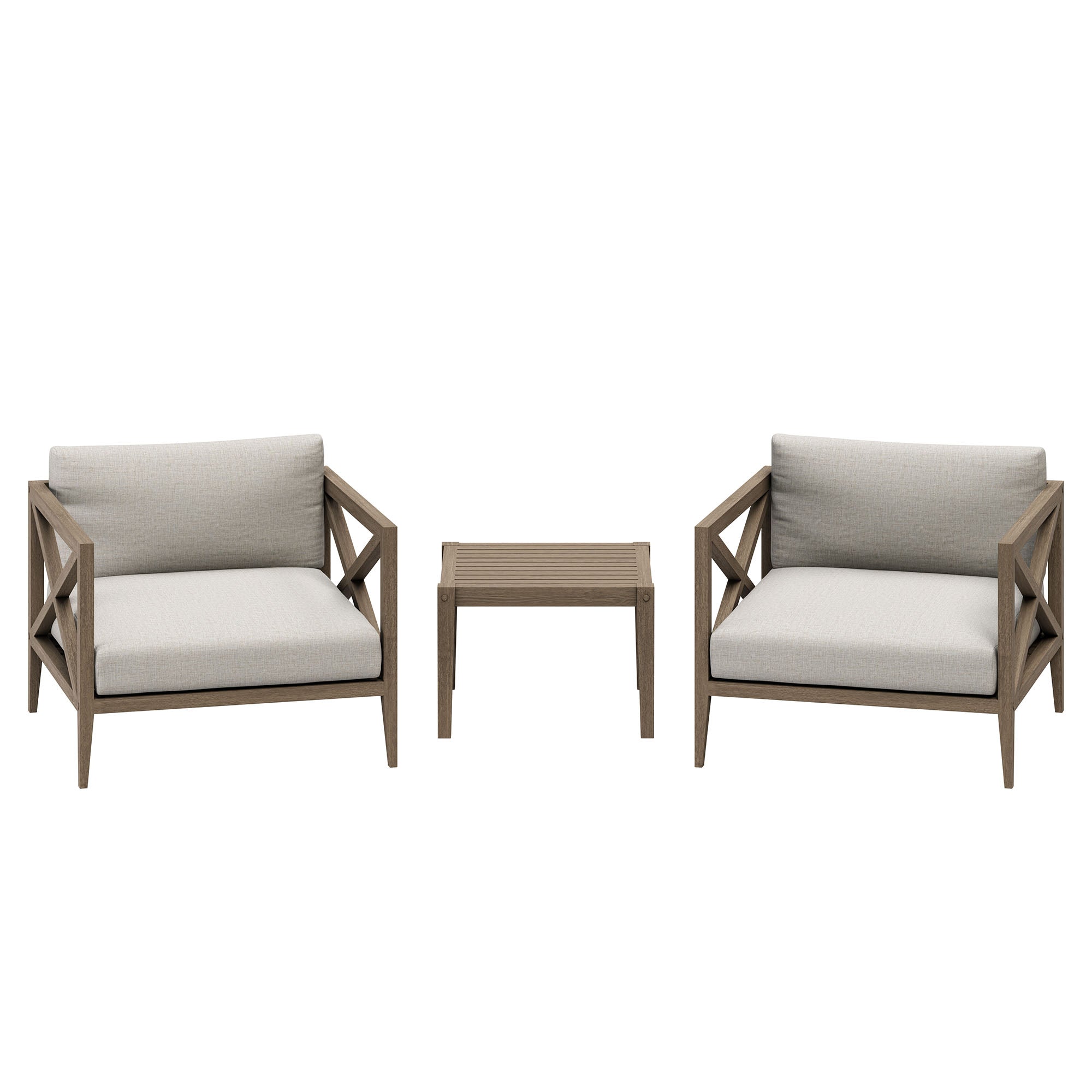 Eastern 3 Piece Outdoor Teak Set with 2 Armchairs and Side Table