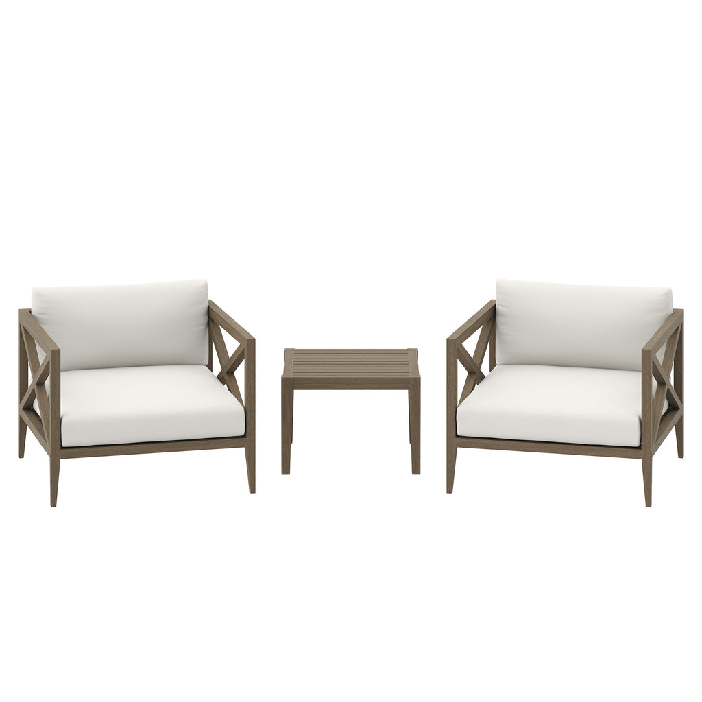Eastern 3 Piece Outdoor Teak Set with 2 Armchairs and Side Table